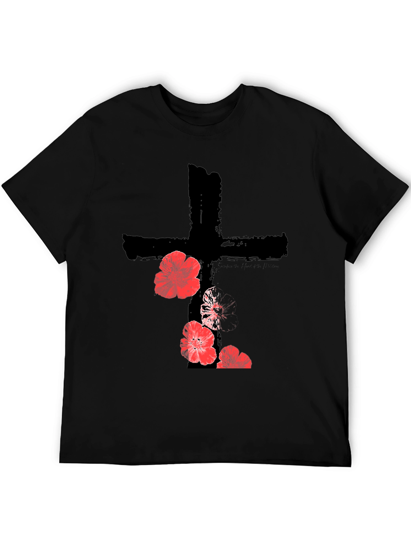 Floral Cross Graphic T-Shirt - Black