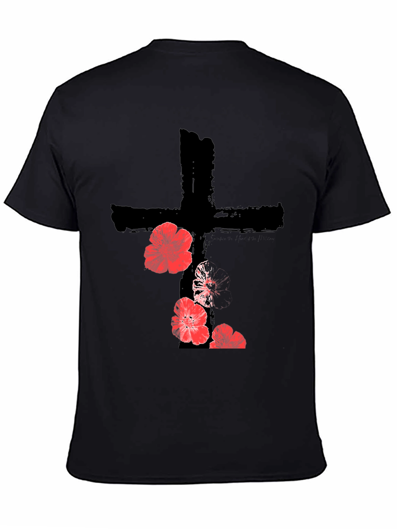 Floral Cross Graphic T-Shirt - Black