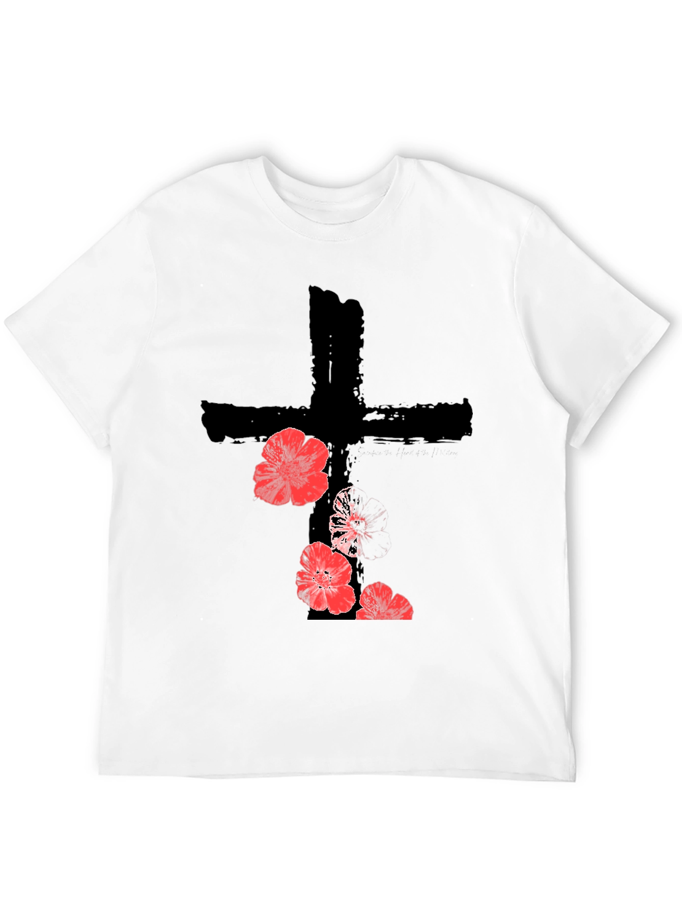 Floral Cross Graphic T-Shirt - Black