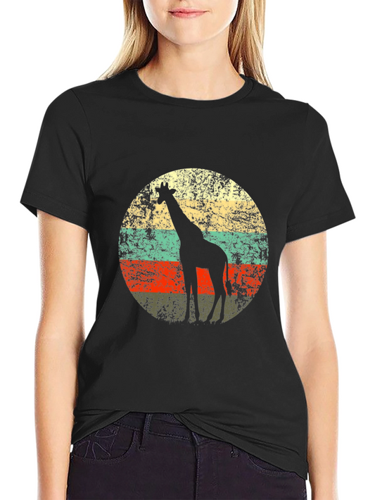Retro Giraffe Black T-Shirt - Vintage Sunset Design