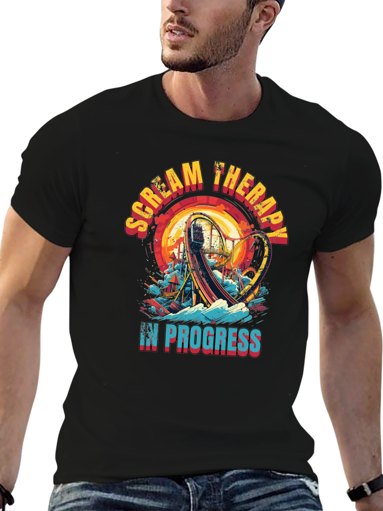 Scream Therapy T-Shirt: Roller Coaster Thrill Ride Design