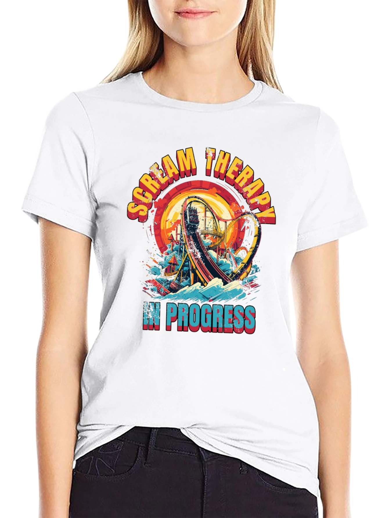 Scream Therapy T-Shirt: Roller Coaster Thrill Ride Design