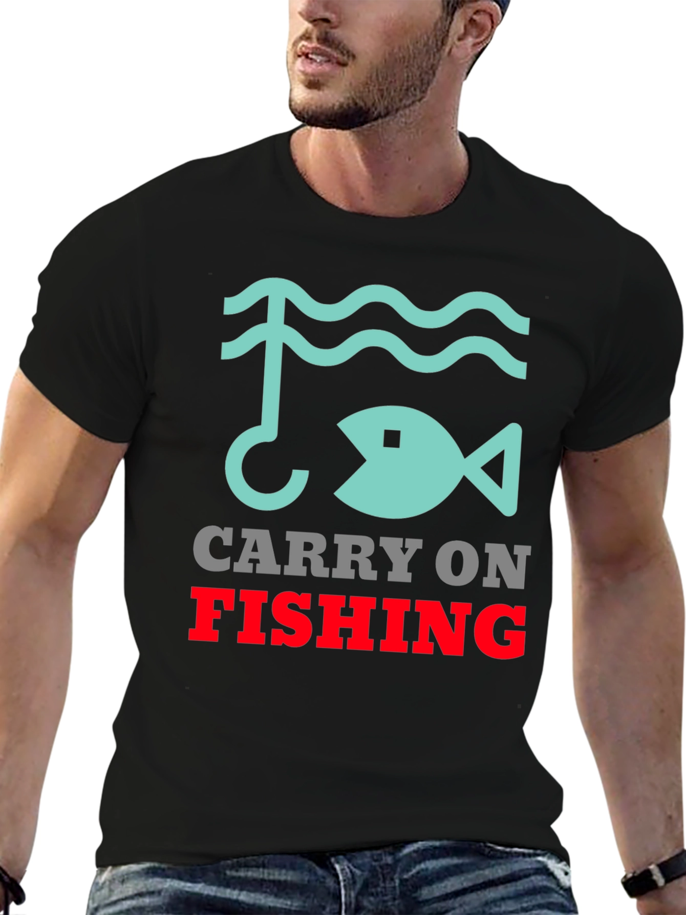 Carry On Fishing Graphic Tee - Black Cotton T-Shirt