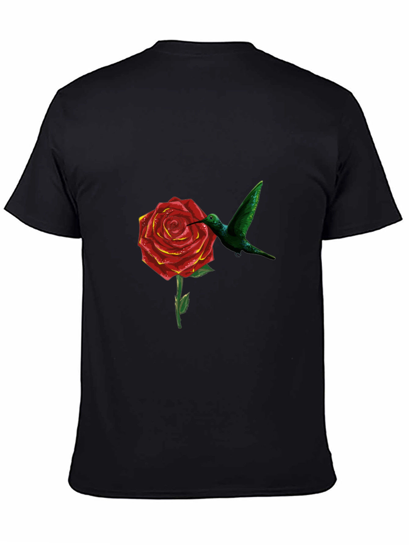 Hummingbird and Rose Graphic Black T-Shirt