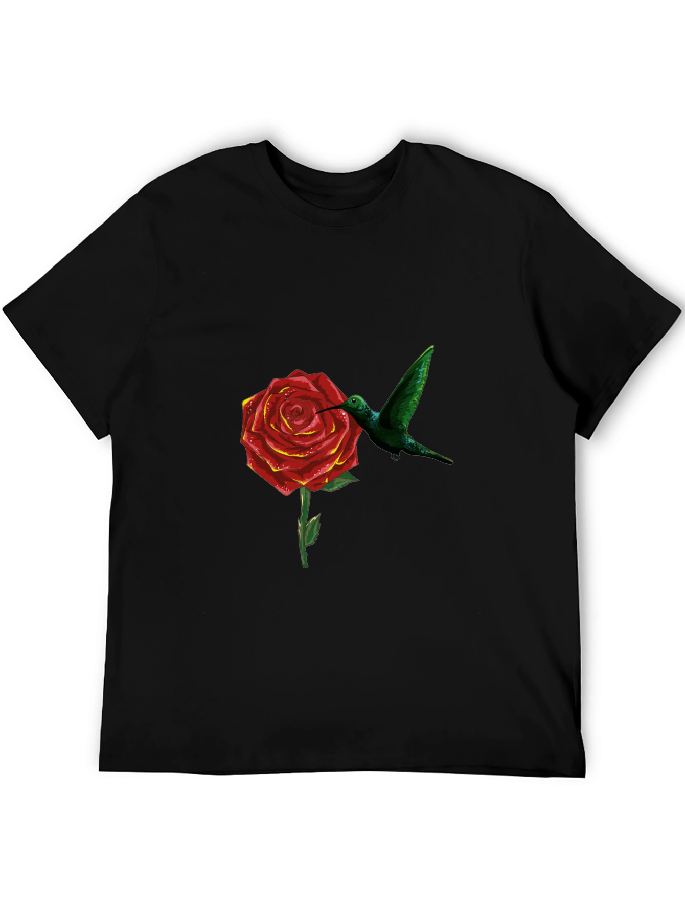 Hummingbird and Rose Graphic Black T-Shirt