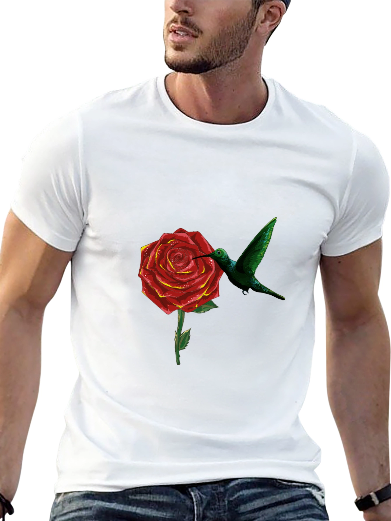 Hummingbird and Rose Graphic Black T-Shirt