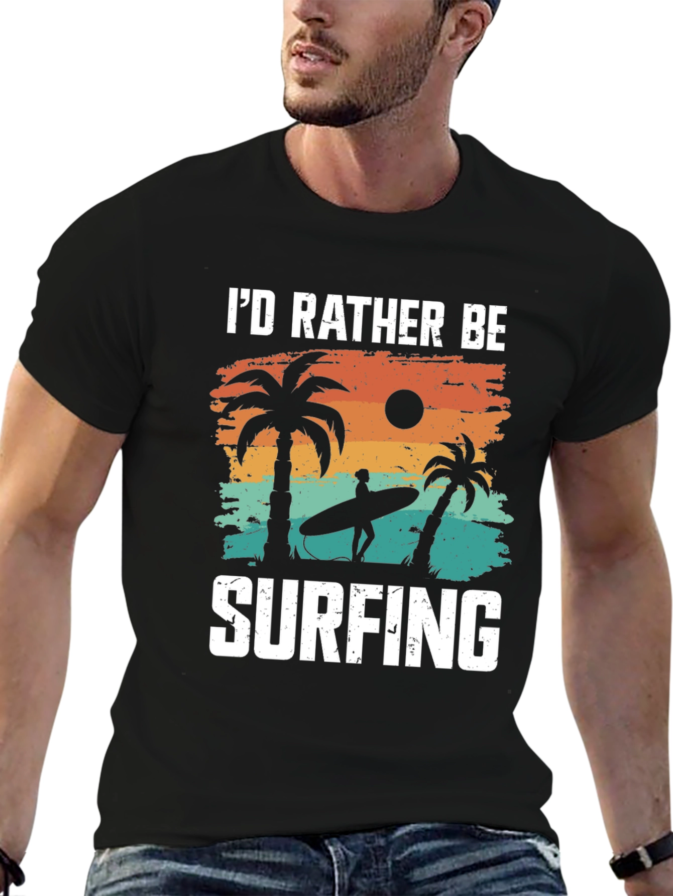 Id Rather Be Surfing T-Shirt: Beach Palm Tree Design