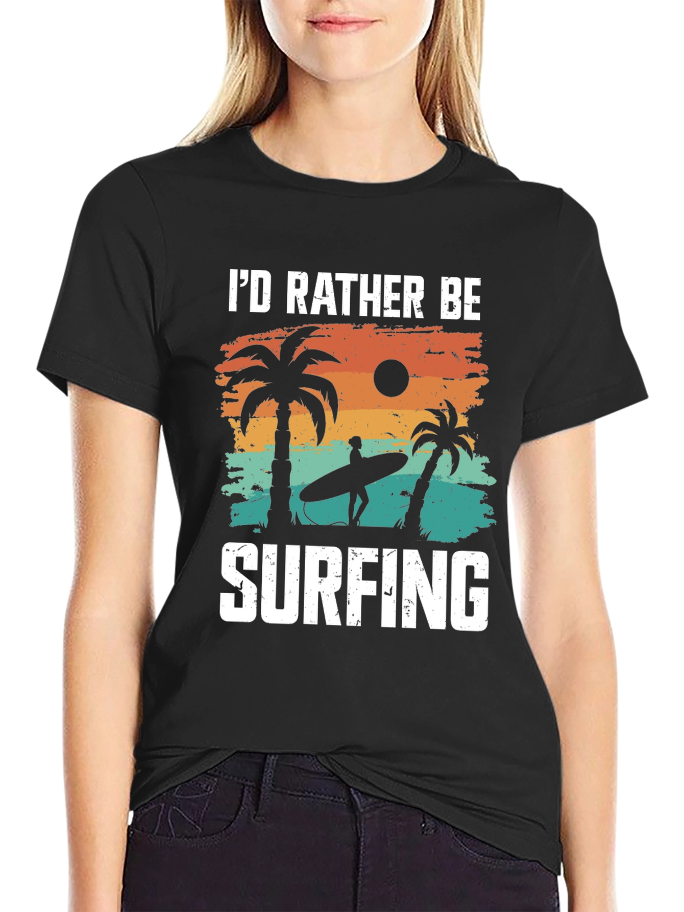 Id Rather Be Surfing T-Shirt: Beach Palm Tree Design