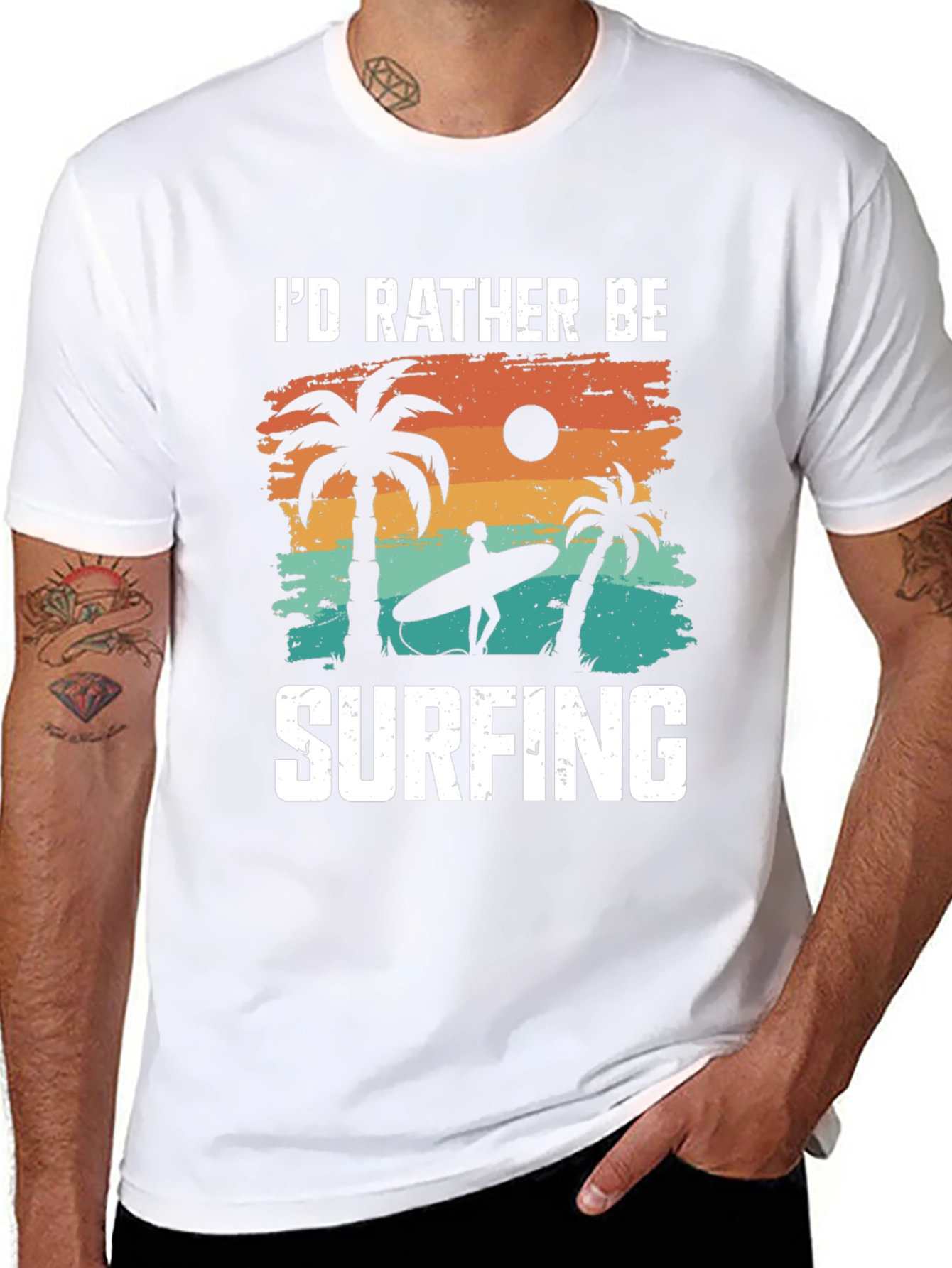 Id Rather Be Surfing T-Shirt: Beach Palm Tree Design