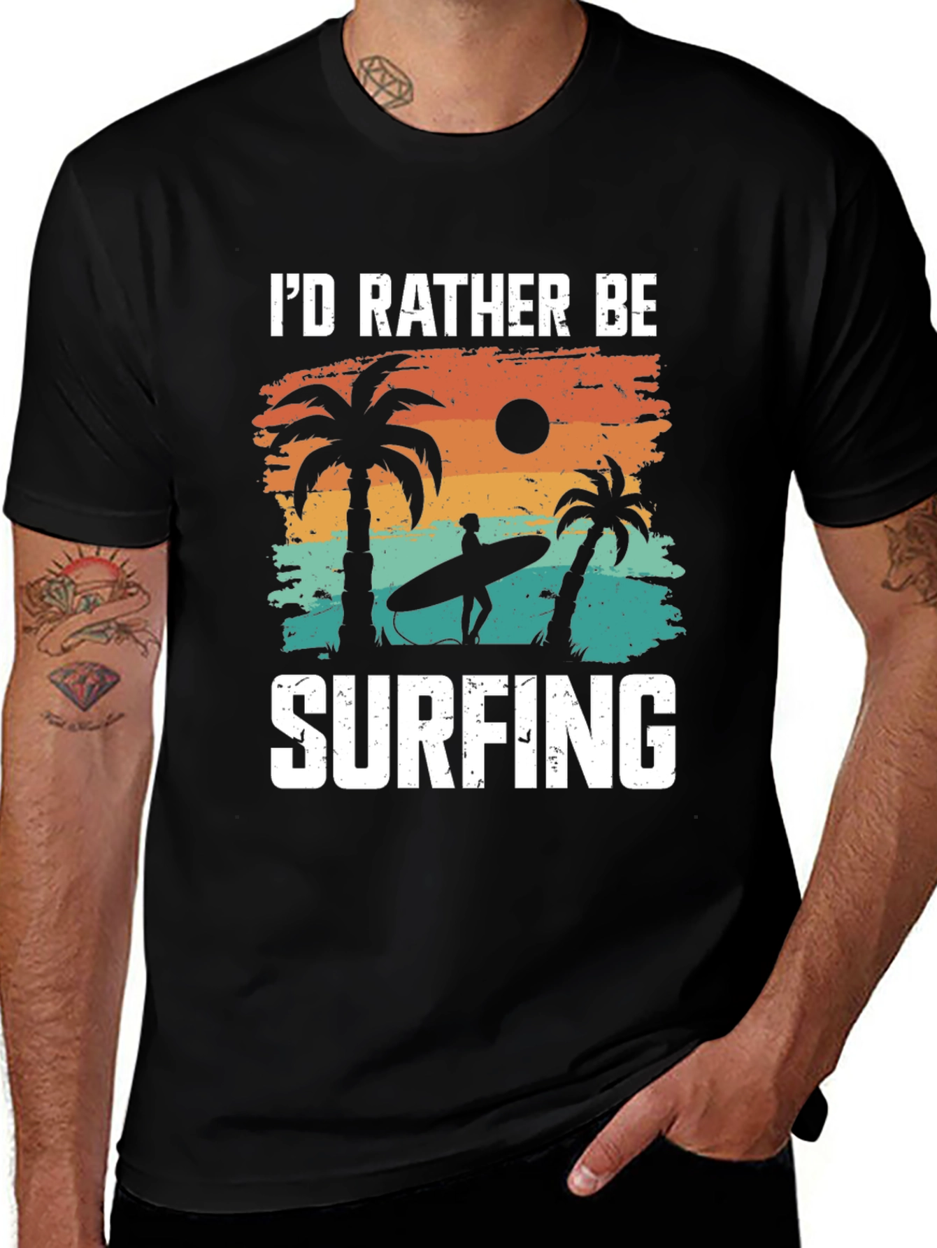 Id Rather Be Surfing T-Shirt: Beach Palm Tree Design