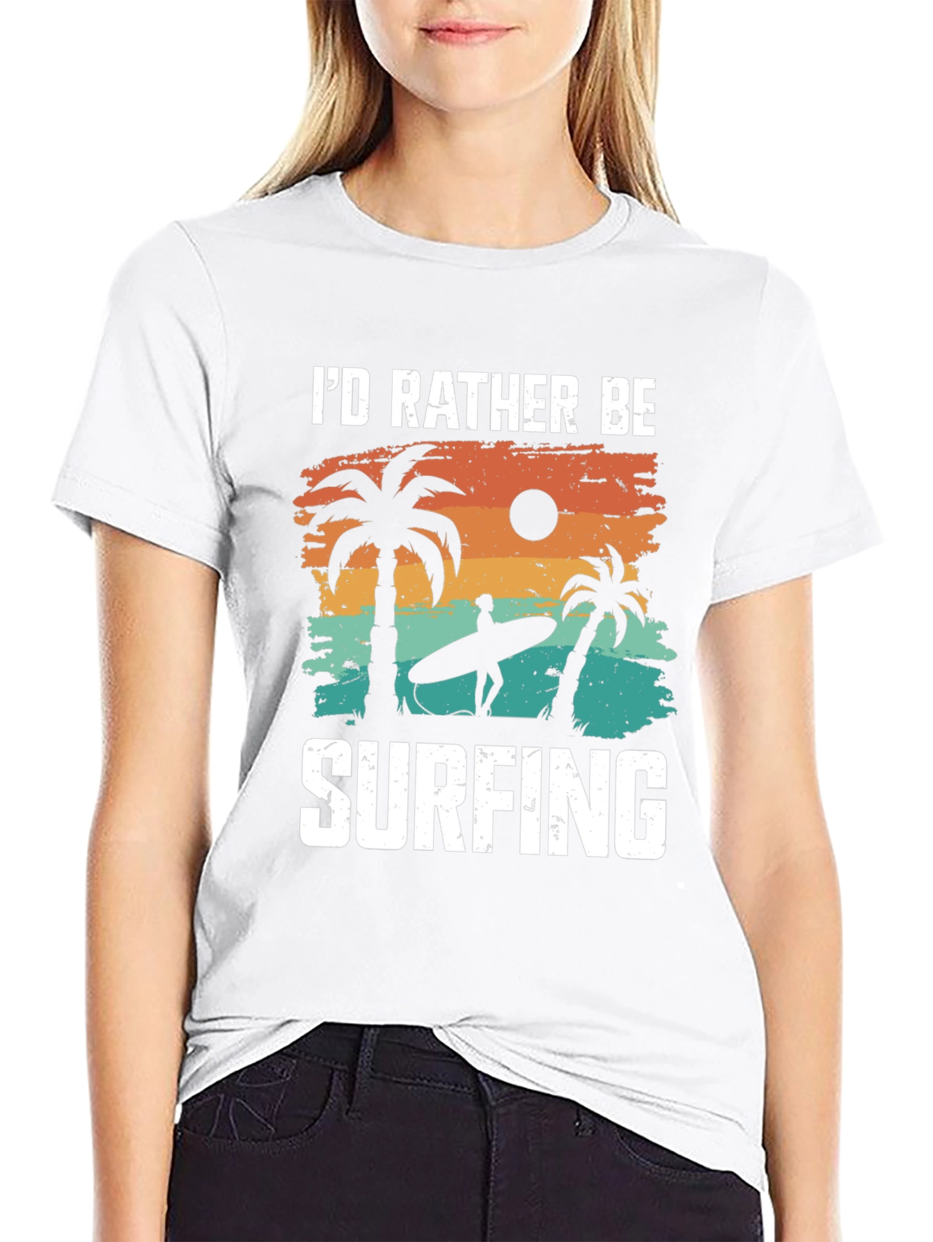 Id Rather Be Surfing T-Shirt: Beach Palm Tree Design