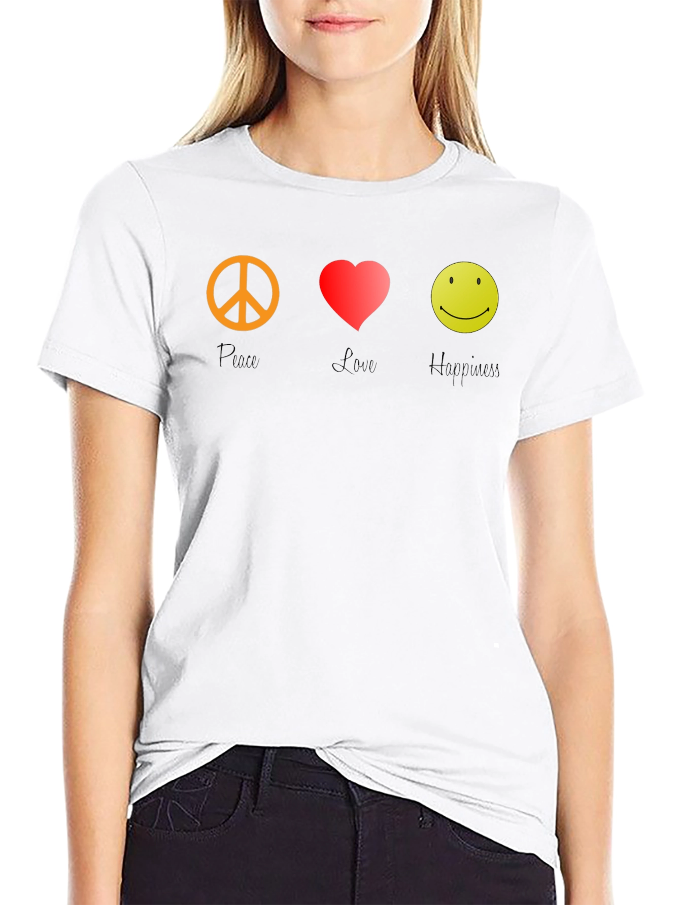 Peace Love Happy Graphic Tee - Black T-Shirt