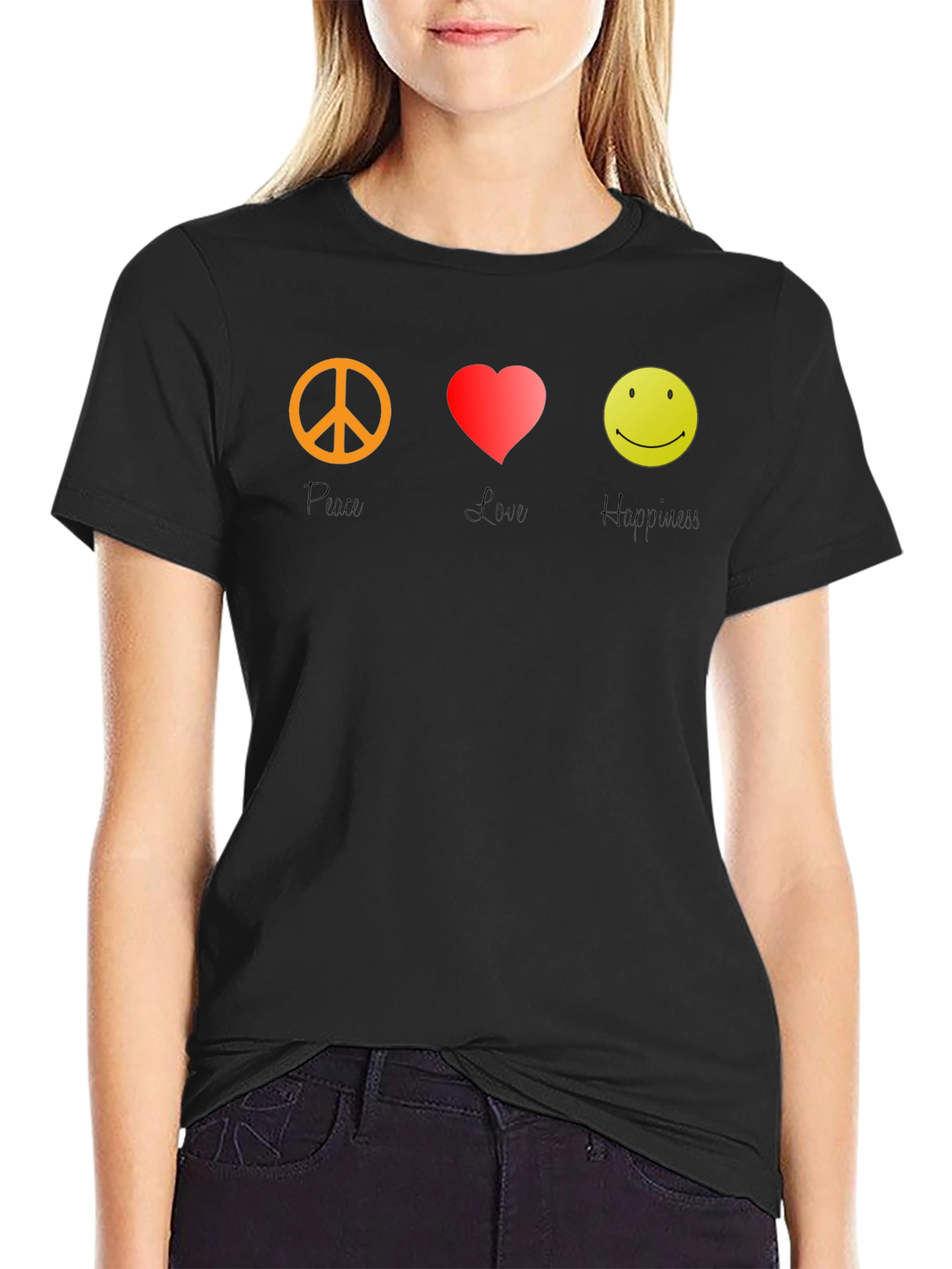 Peace Love Happy Graphic Tee - Black T-Shirt