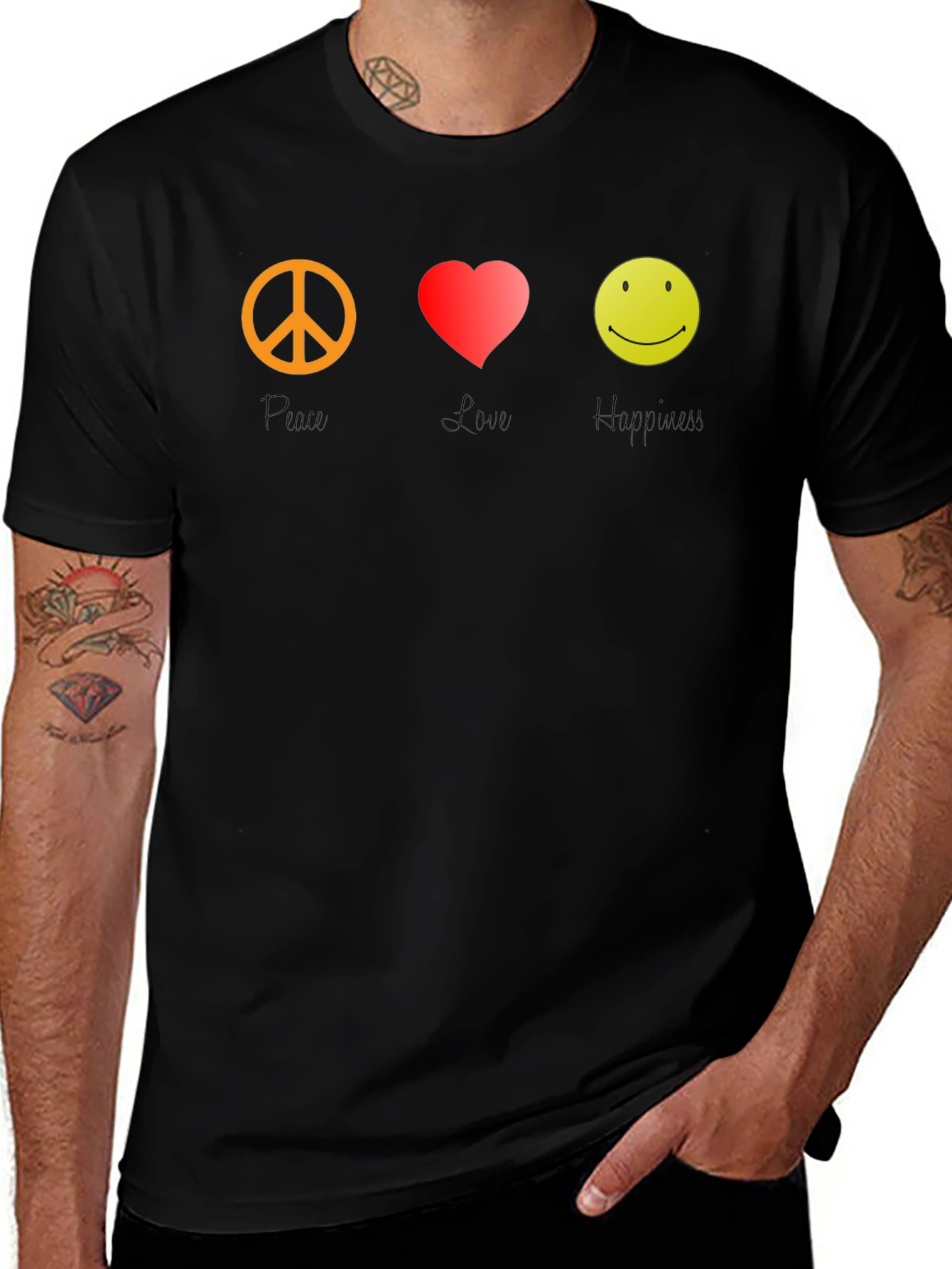 Peace Love Happy Graphic Tee - Black T-Shirt