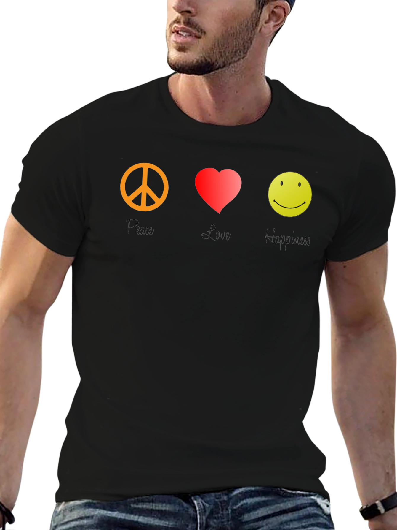 Peace Love Happy Graphic Tee - Black T-Shirt