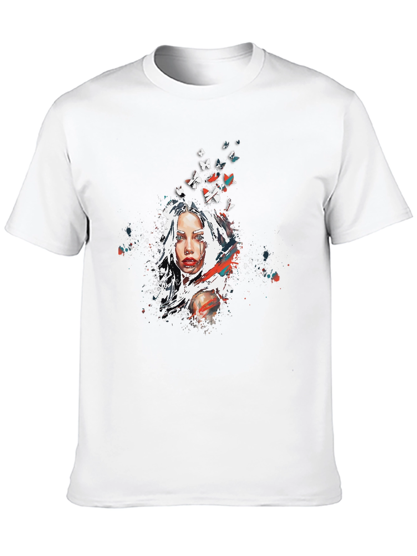 Artistic Woman Butterfly Graphic Black T-Shirt