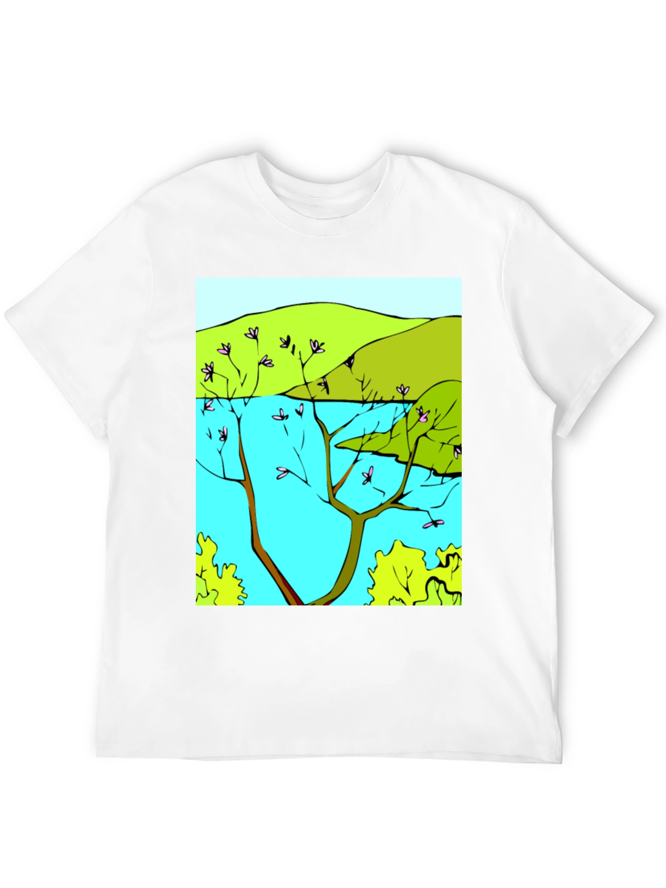 Nature Scene Graphic T-Shirt - Stylish Black Tee