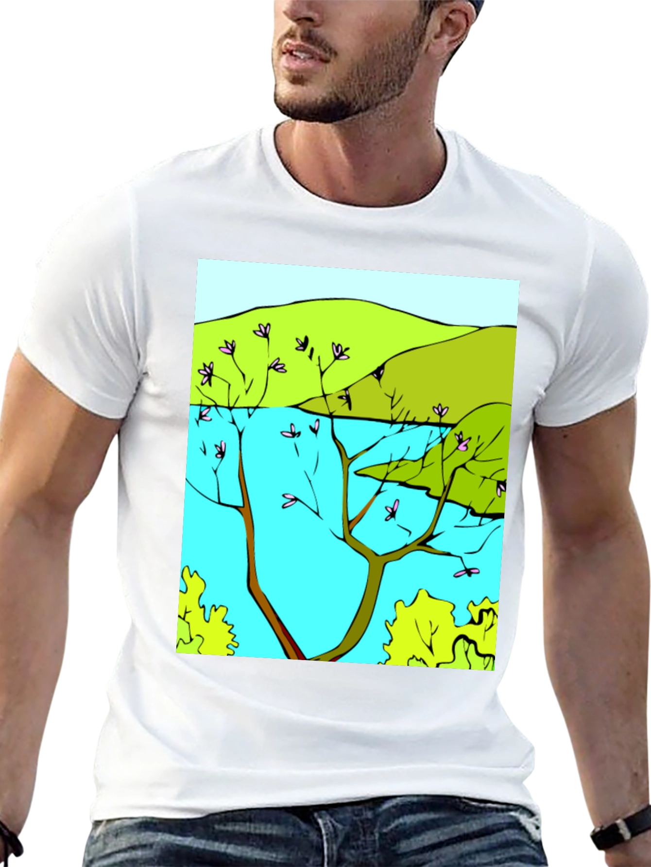 Nature Scene Graphic T-Shirt - Stylish Black Tee