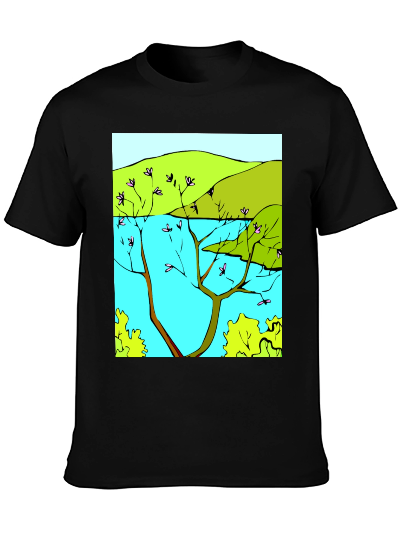 Nature Scene Graphic T-Shirt - Stylish Black Tee