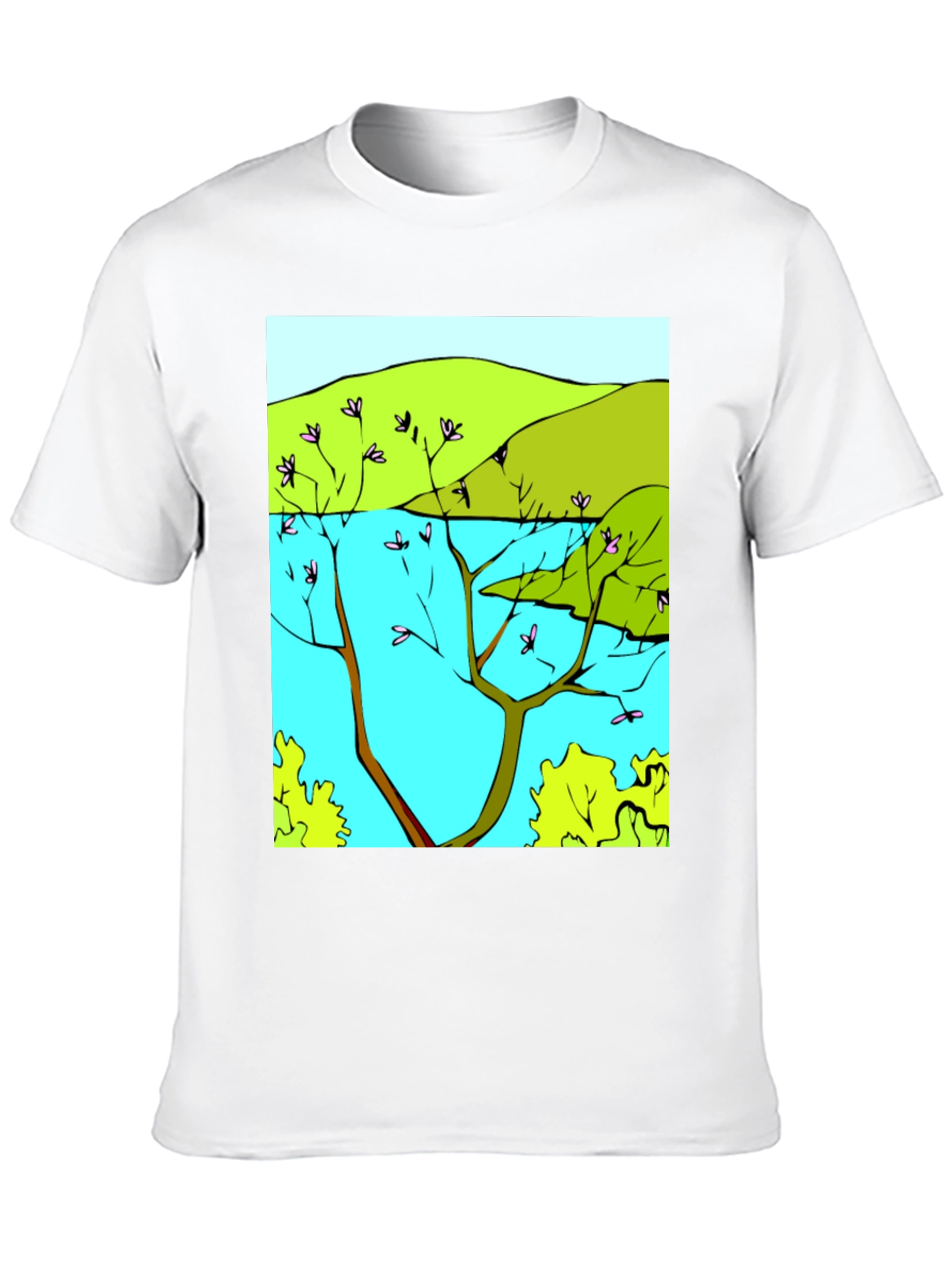 Nature Scene Graphic T-Shirt - Stylish Black Tee