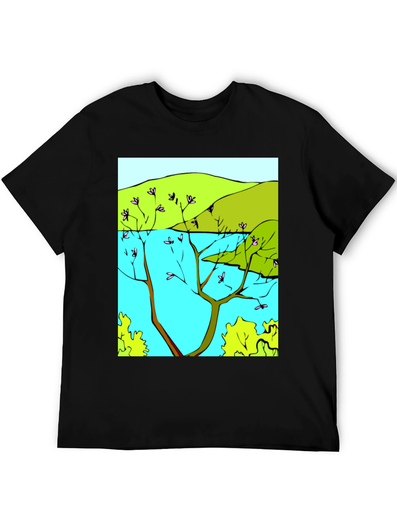 Nature Scene Graphic T-Shirt - Stylish Black Tee