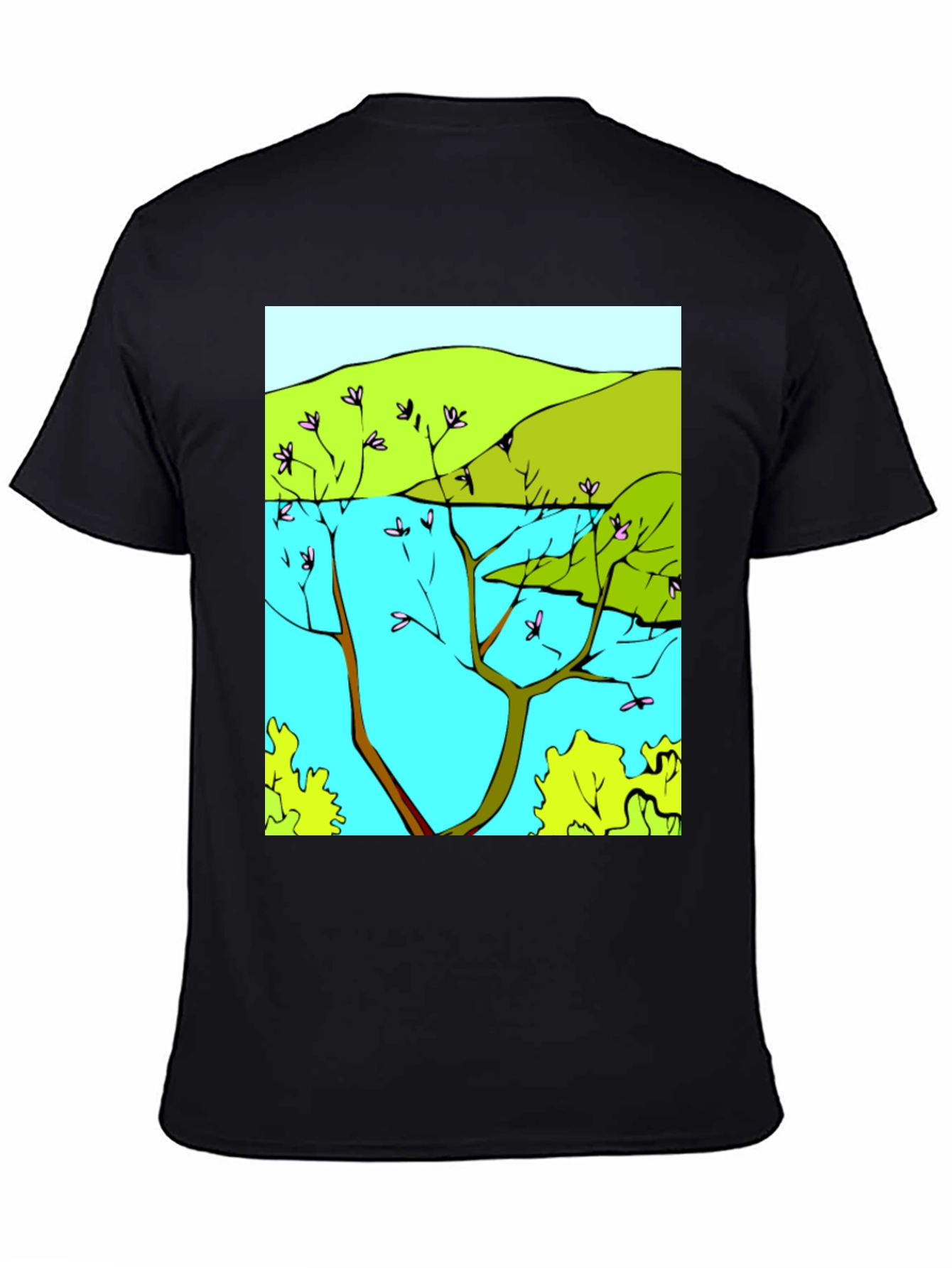 Nature Scene Graphic T-Shirt - Stylish Black Tee