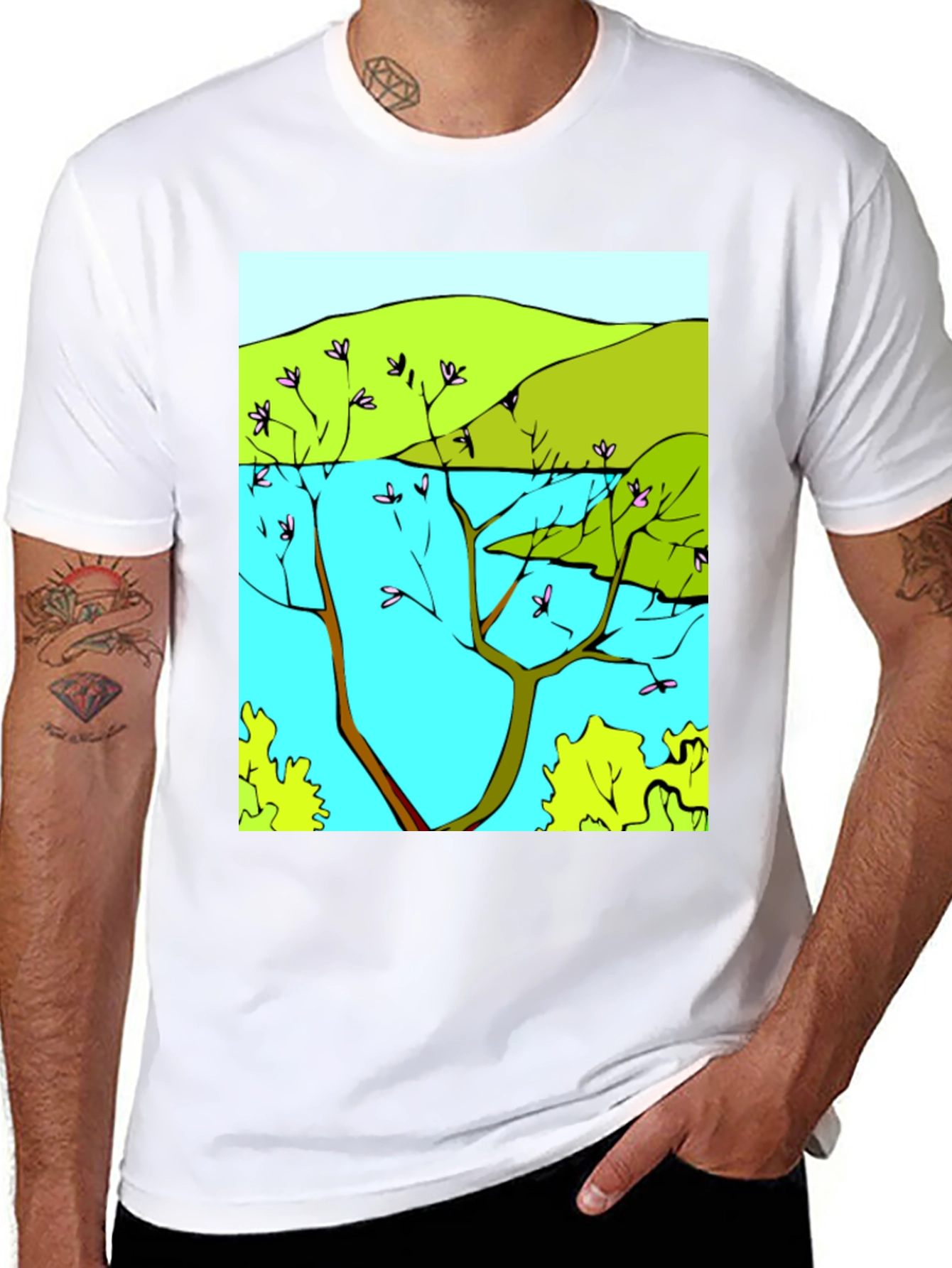 Nature Scene Graphic T-Shirt - Stylish Black Tee