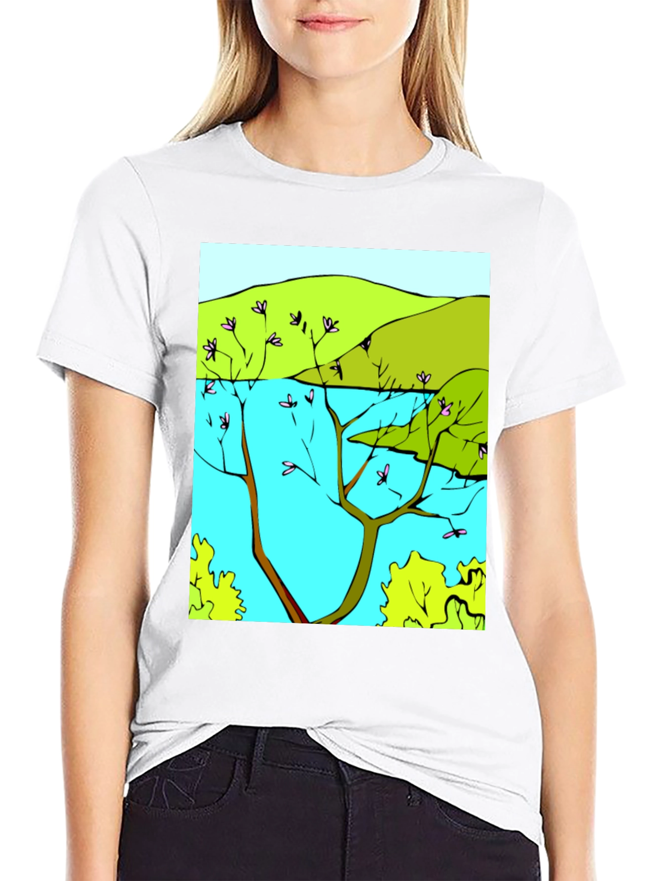 Nature Scene Graphic T-Shirt - Stylish Black Tee