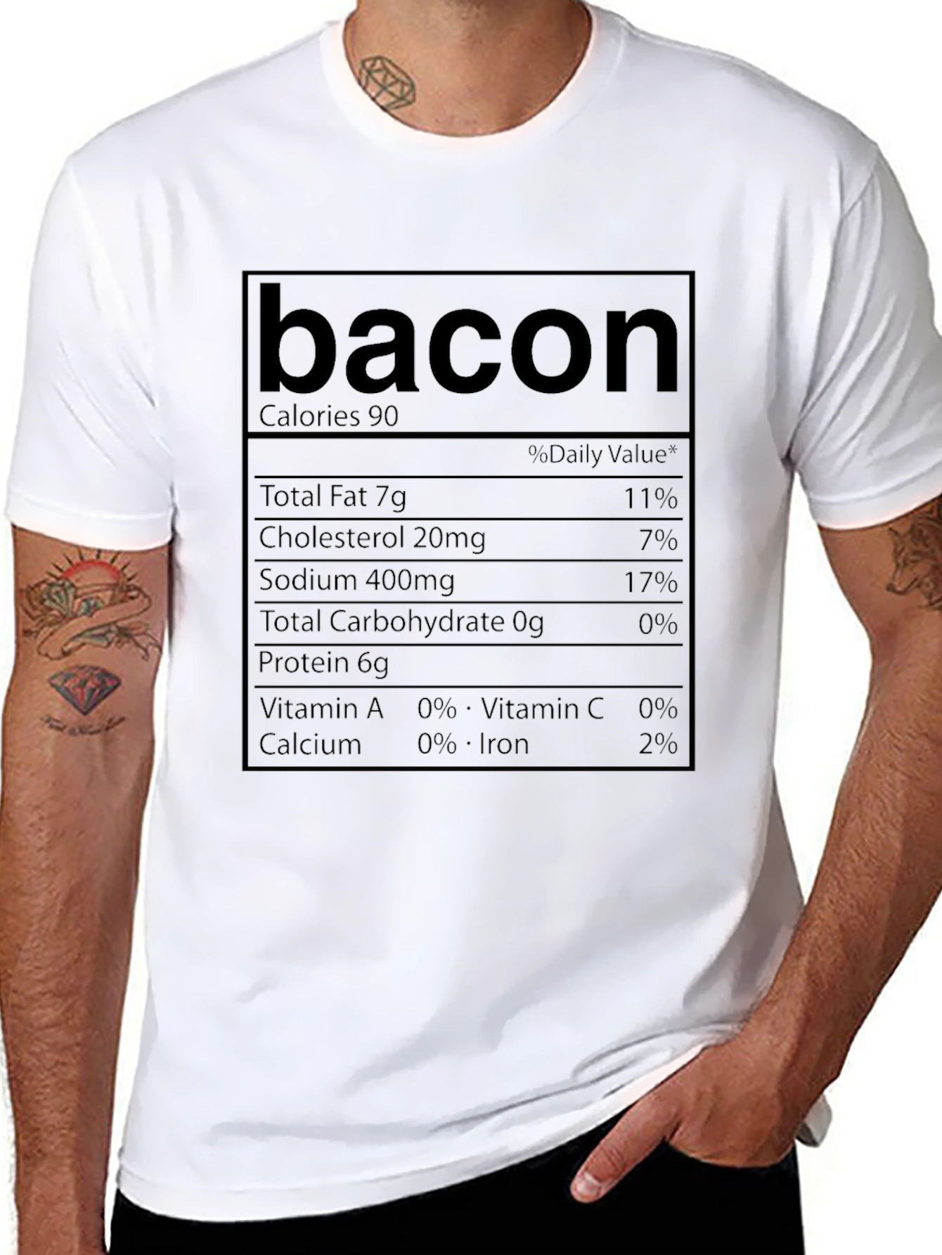 Bacon Nutrition Facts T-Shirt Novelty Foodie Tee