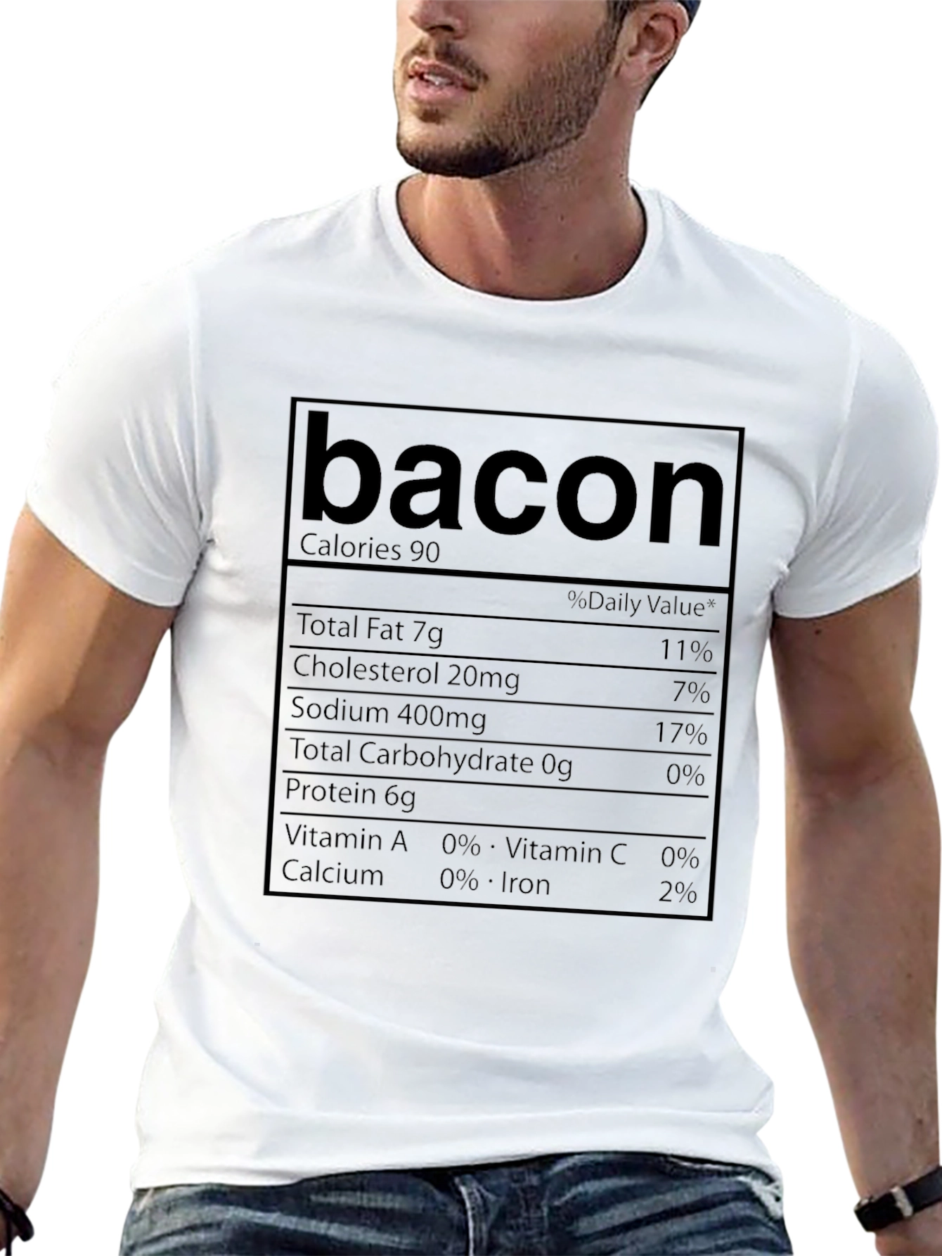 Bacon Nutrition Facts T-Shirt Novelty Foodie Tee