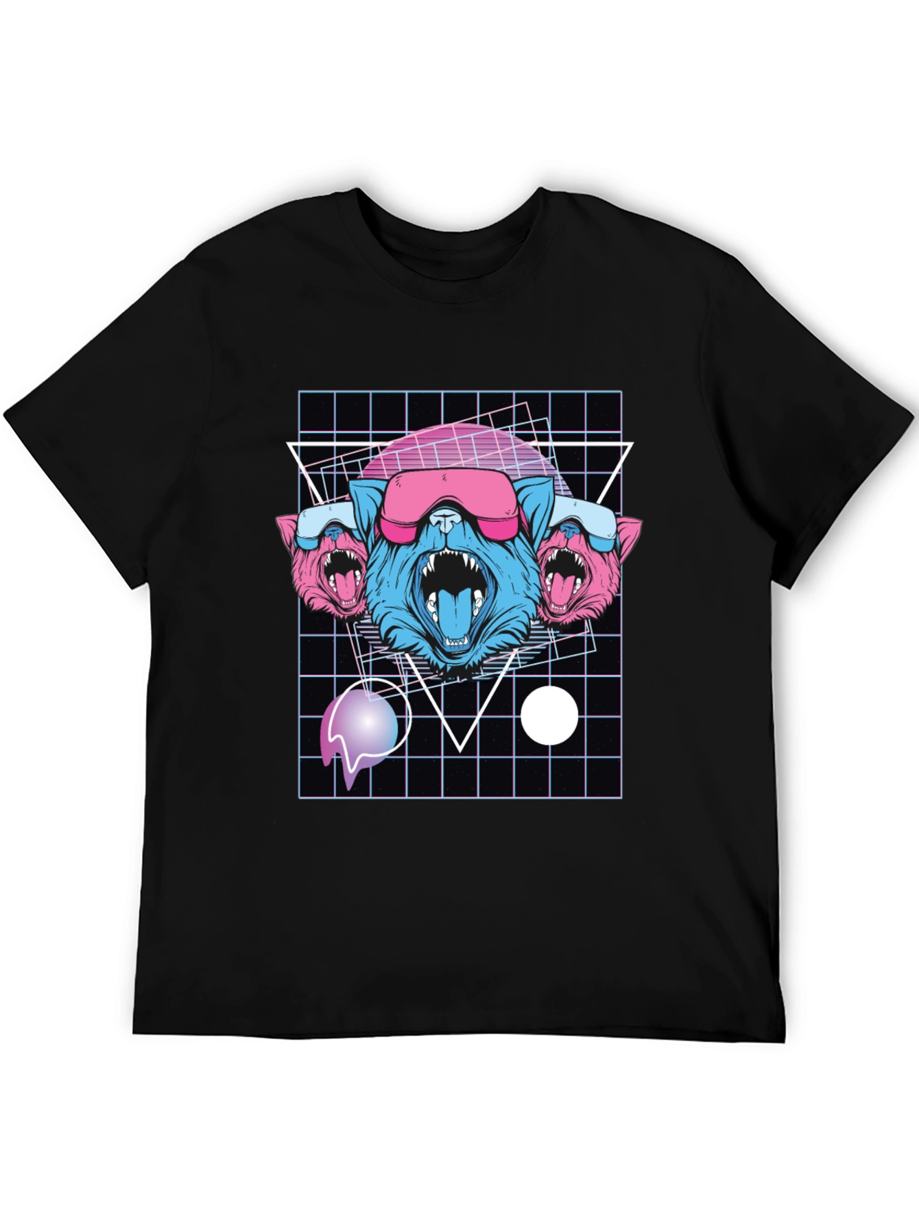Retro Cyberpunk Three-Headed Wolf Graphic Tee
