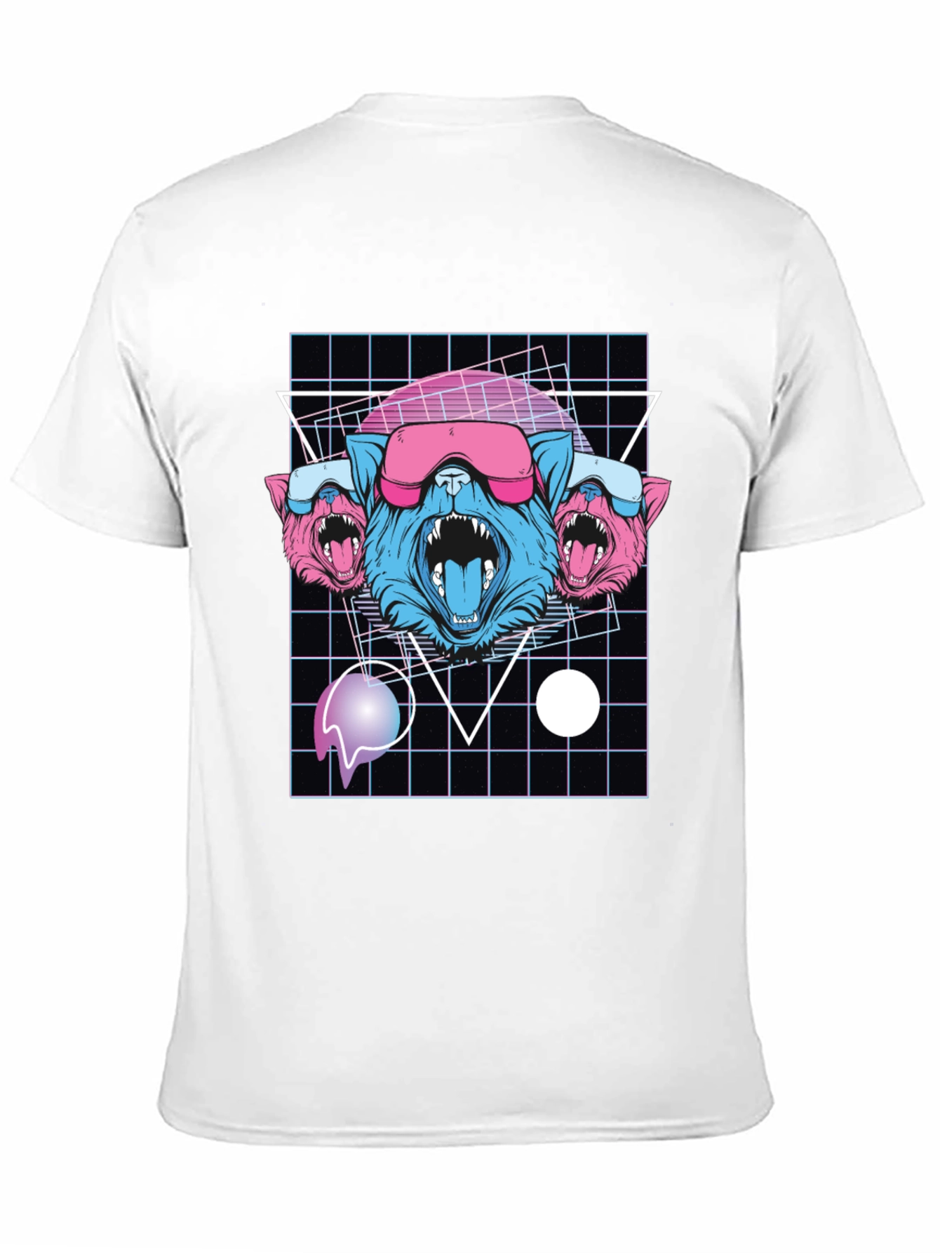 Retro Cyberpunk Three-Headed Wolf Graphic Tee