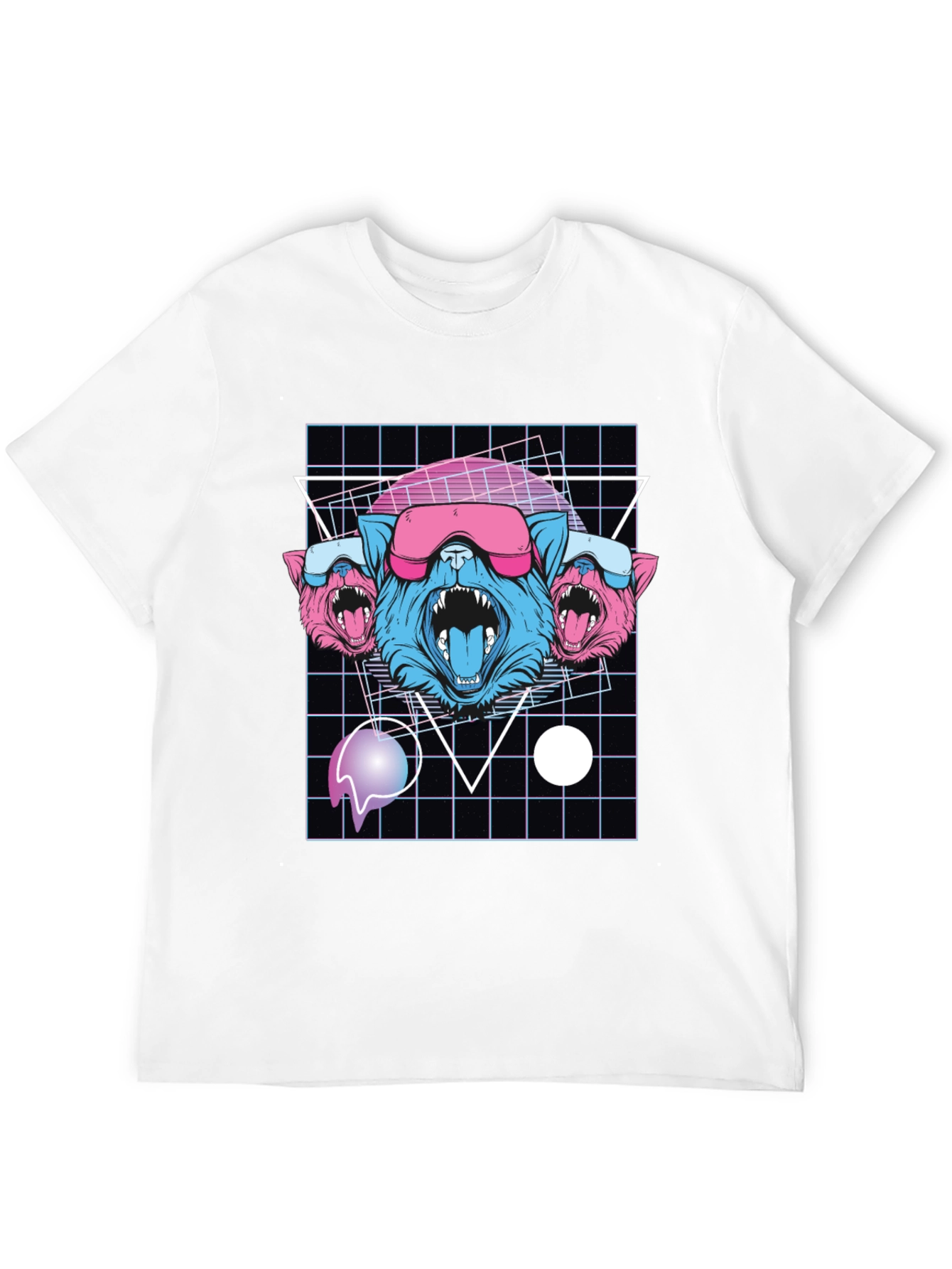 Retro Cyberpunk Three-Headed Wolf Graphic Tee