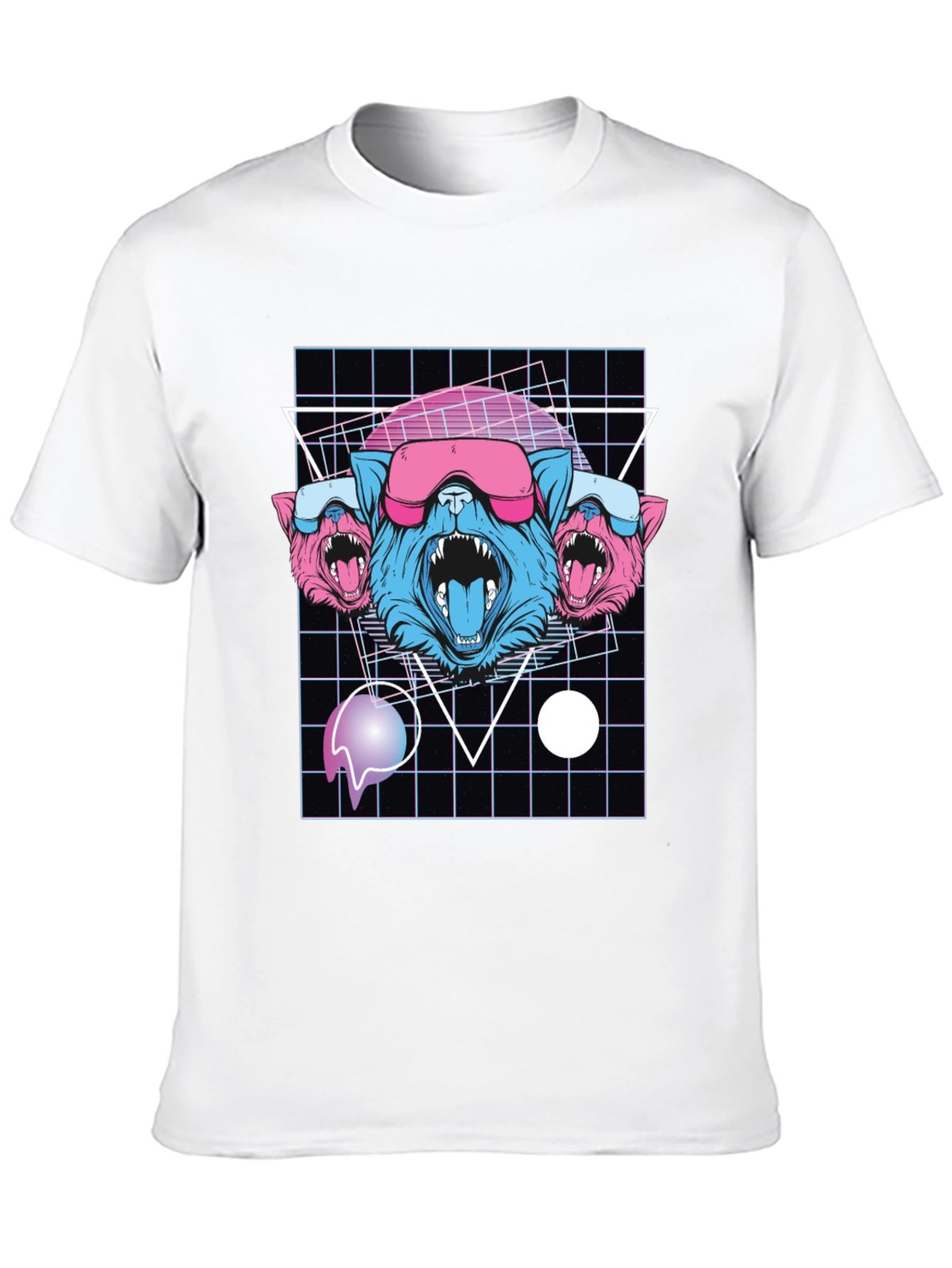 Retro Cyberpunk Three-Headed Wolf Graphic Tee