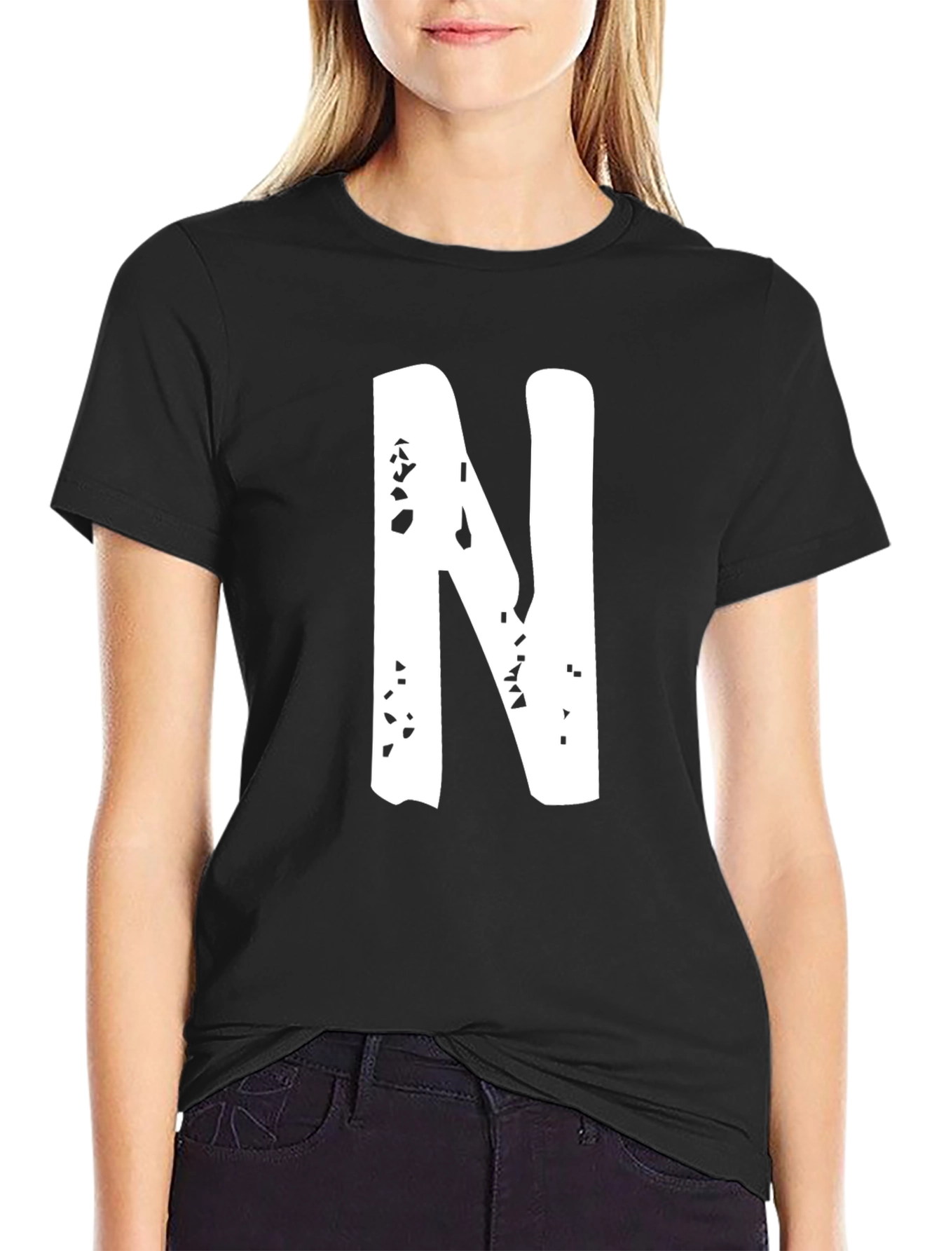 Distressed N Black Graphic T-Shirt