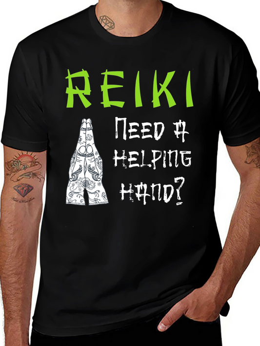 Reiki Helping Hand Black T-Shirt - Spiritual Design