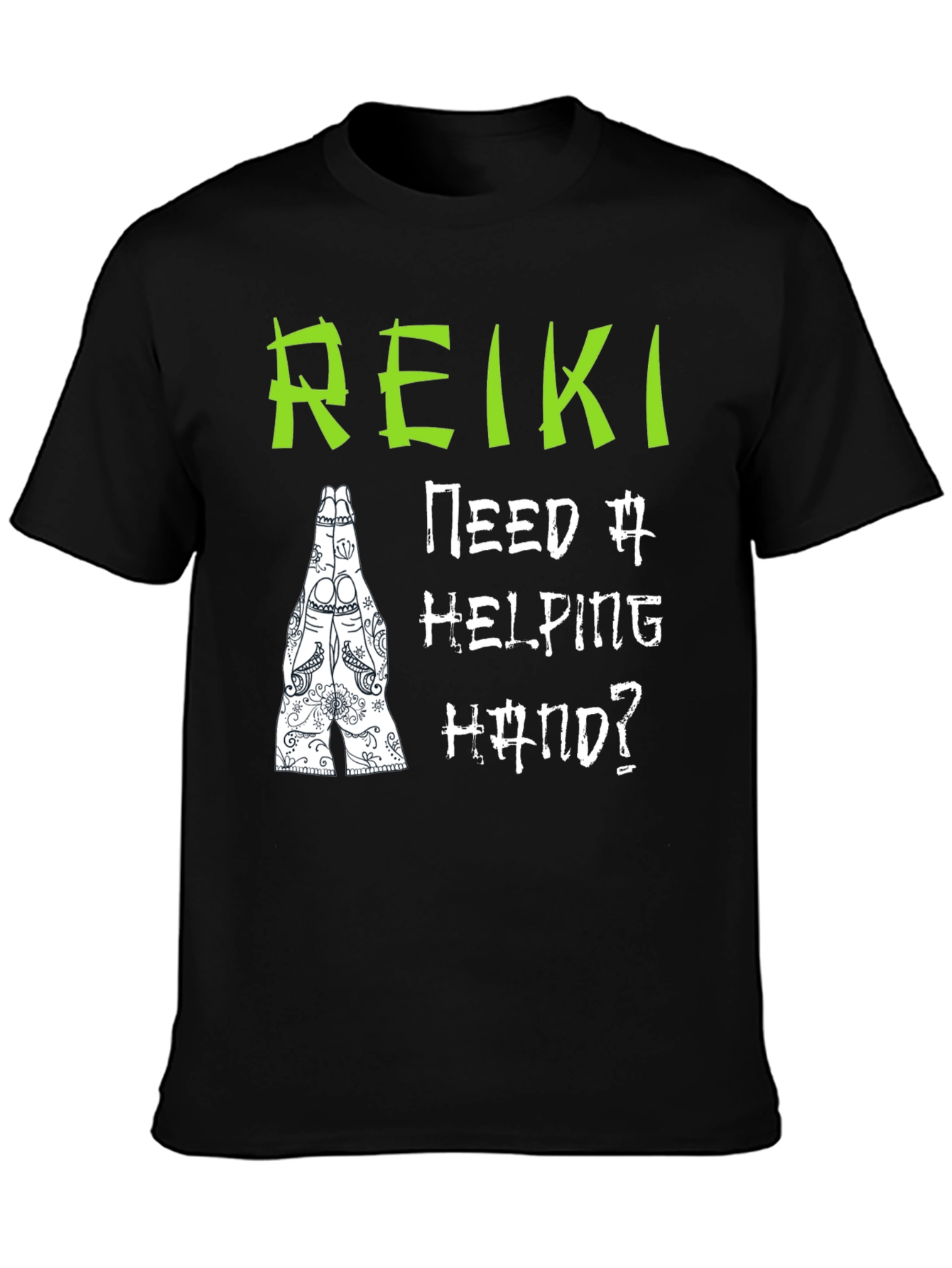Reiki Helping Hand Black T-Shirt - Spiritual Design