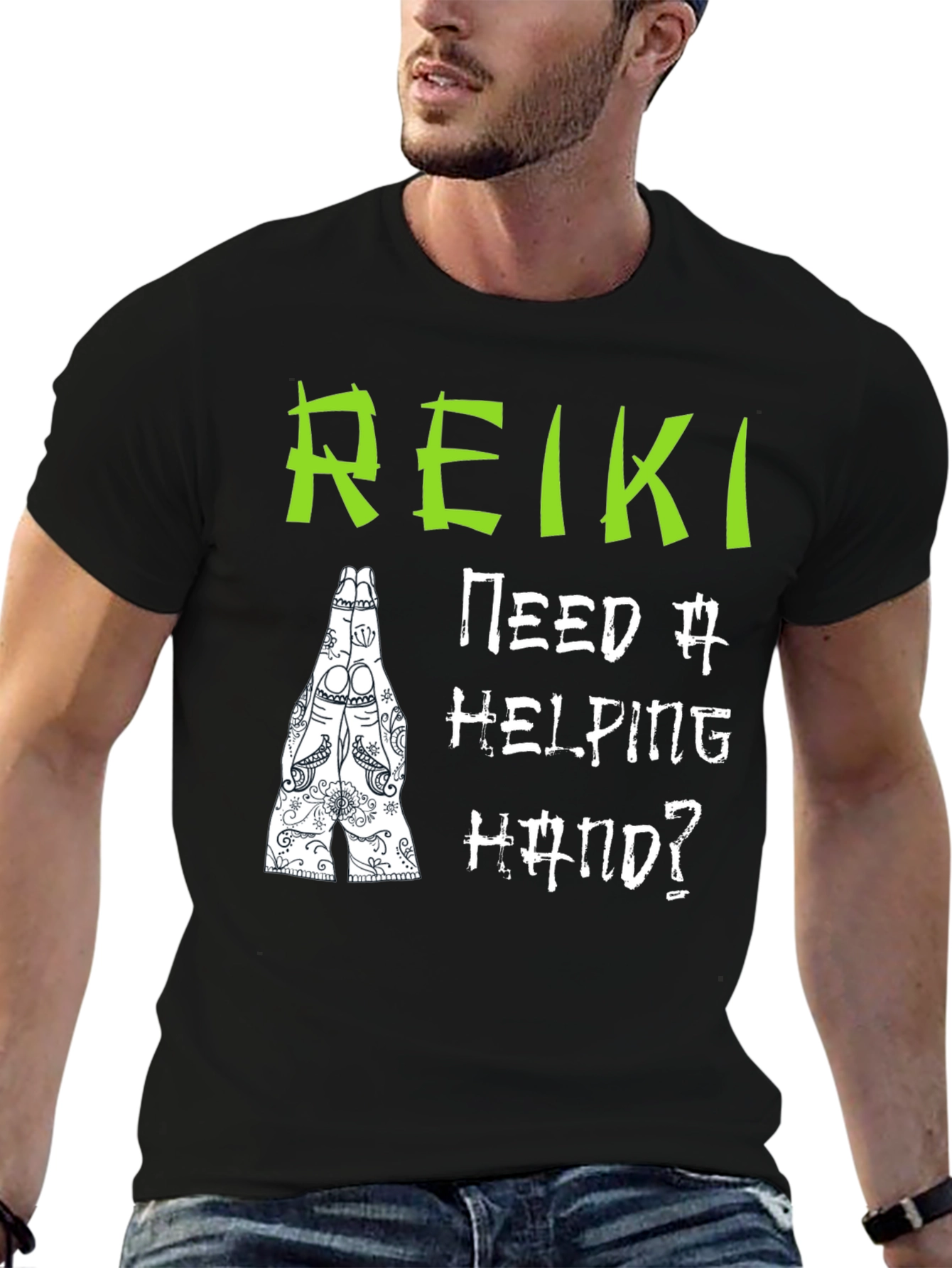 Reiki Helping Hand Black T-Shirt - Spiritual Design