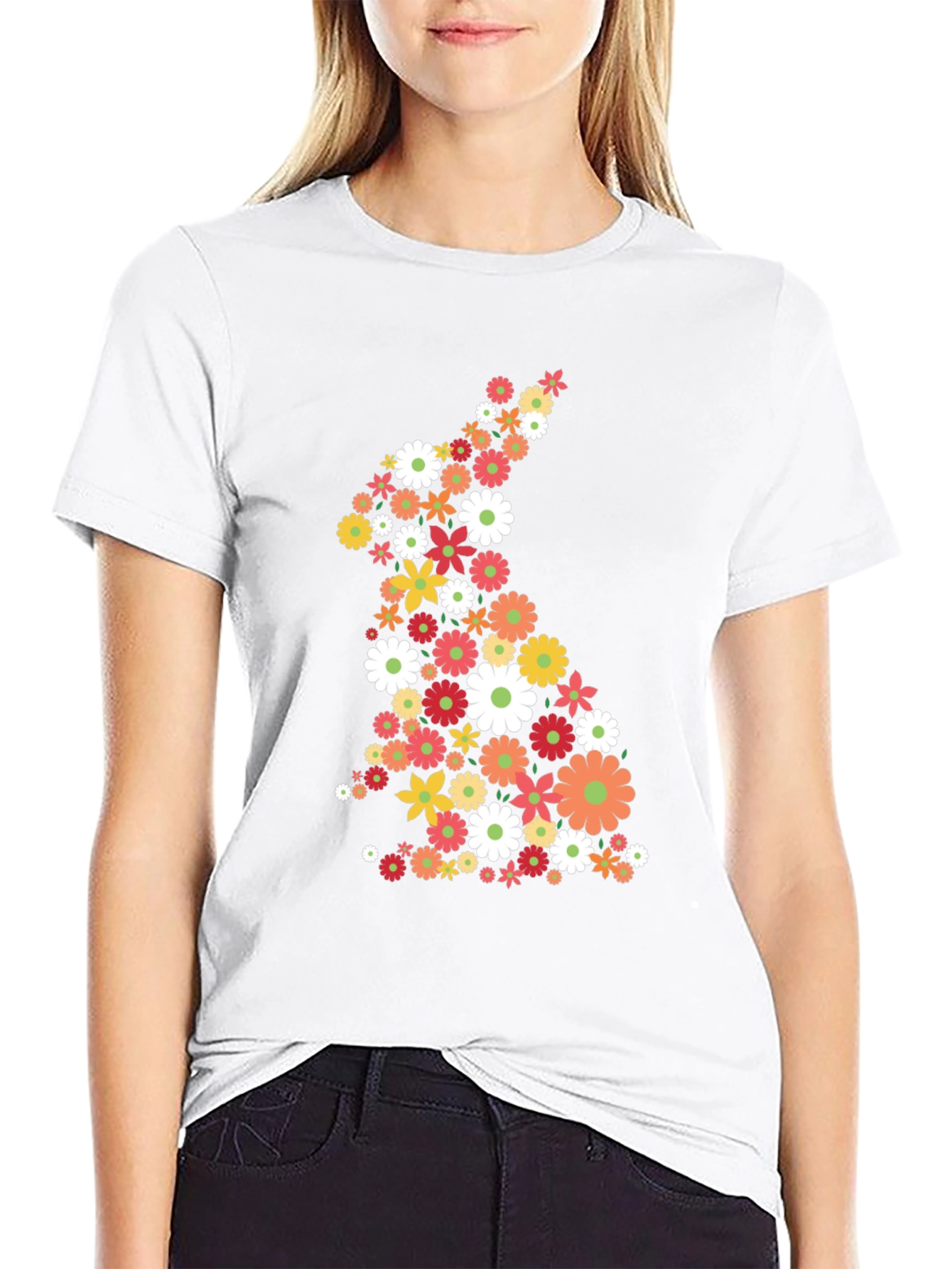 Floral Bunny Graphic Tee - Easter Style