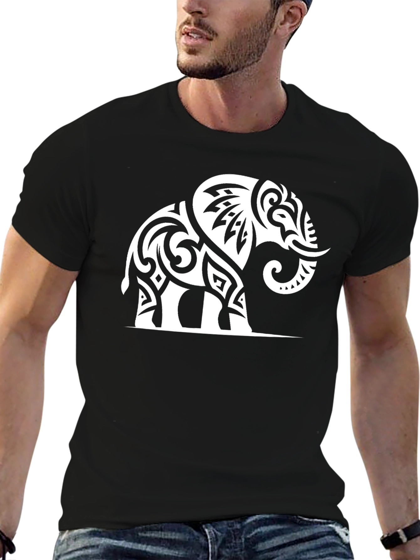 Tribal Elephant Graphic Tee - Black