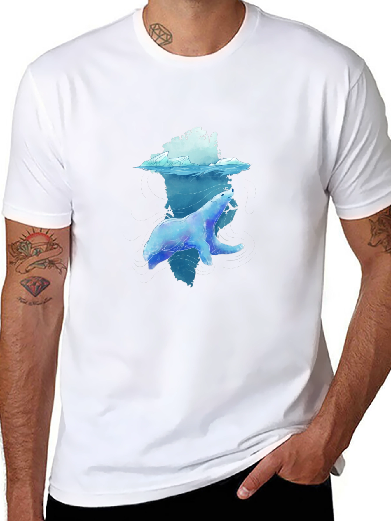 Polar Bear Graphic Tee - Black Crew Neck T-Shirt
