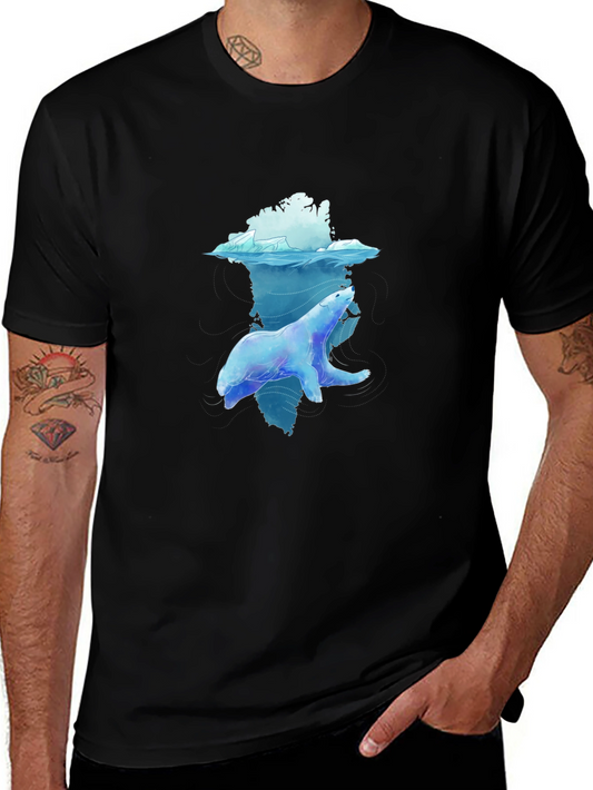 Polar Bear Graphic Tee - Black Crew Neck T-Shirt