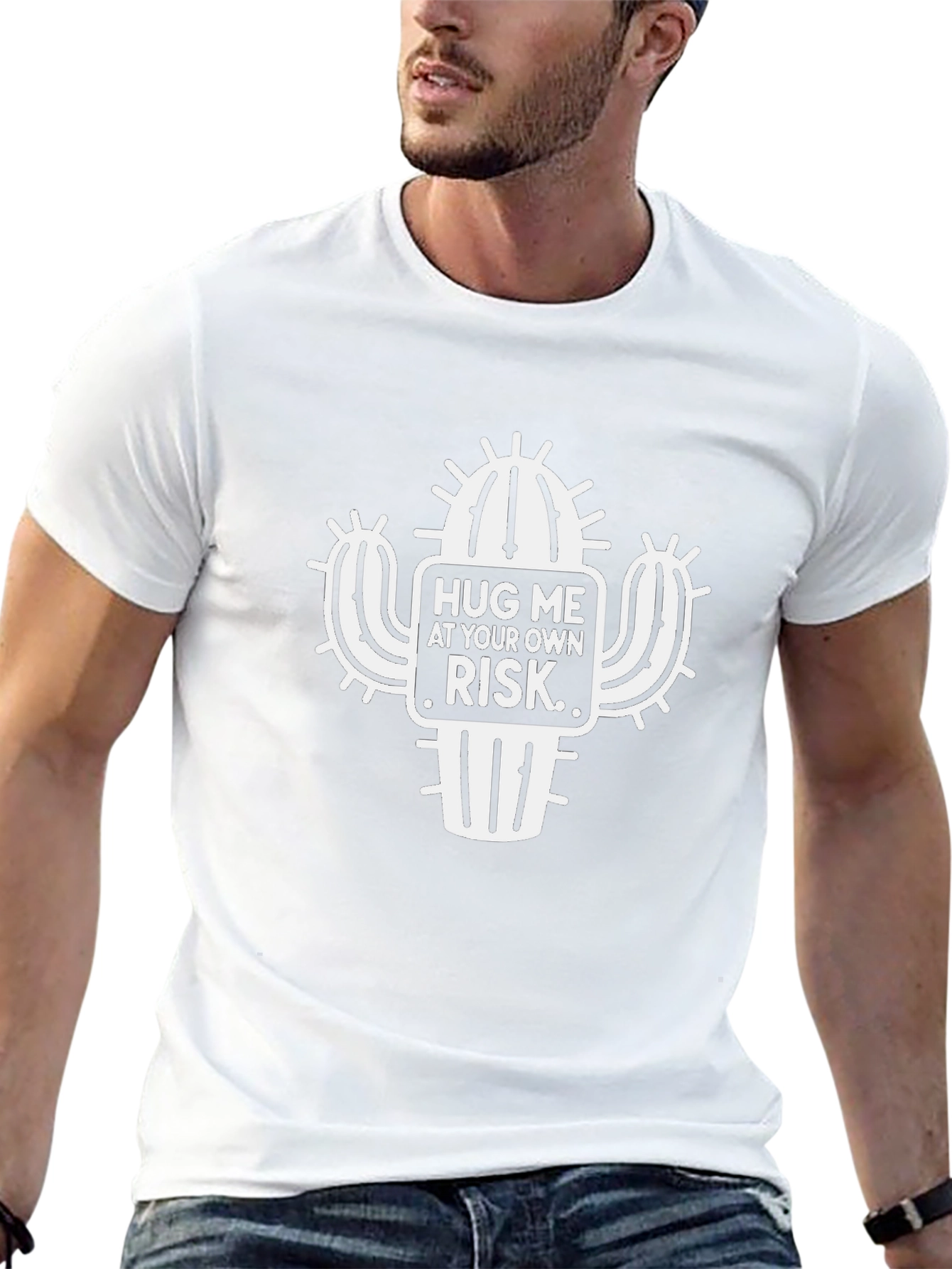 Hug Me At Your Own Risk Cactus Black T-Shirt
