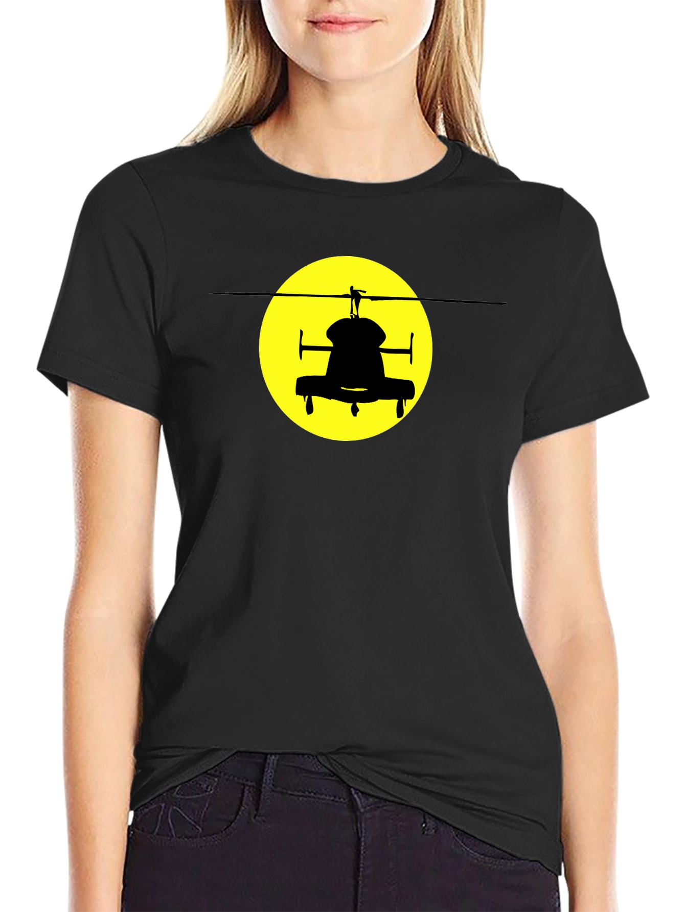 Helicopter Silhouette Graphic Tee - Black