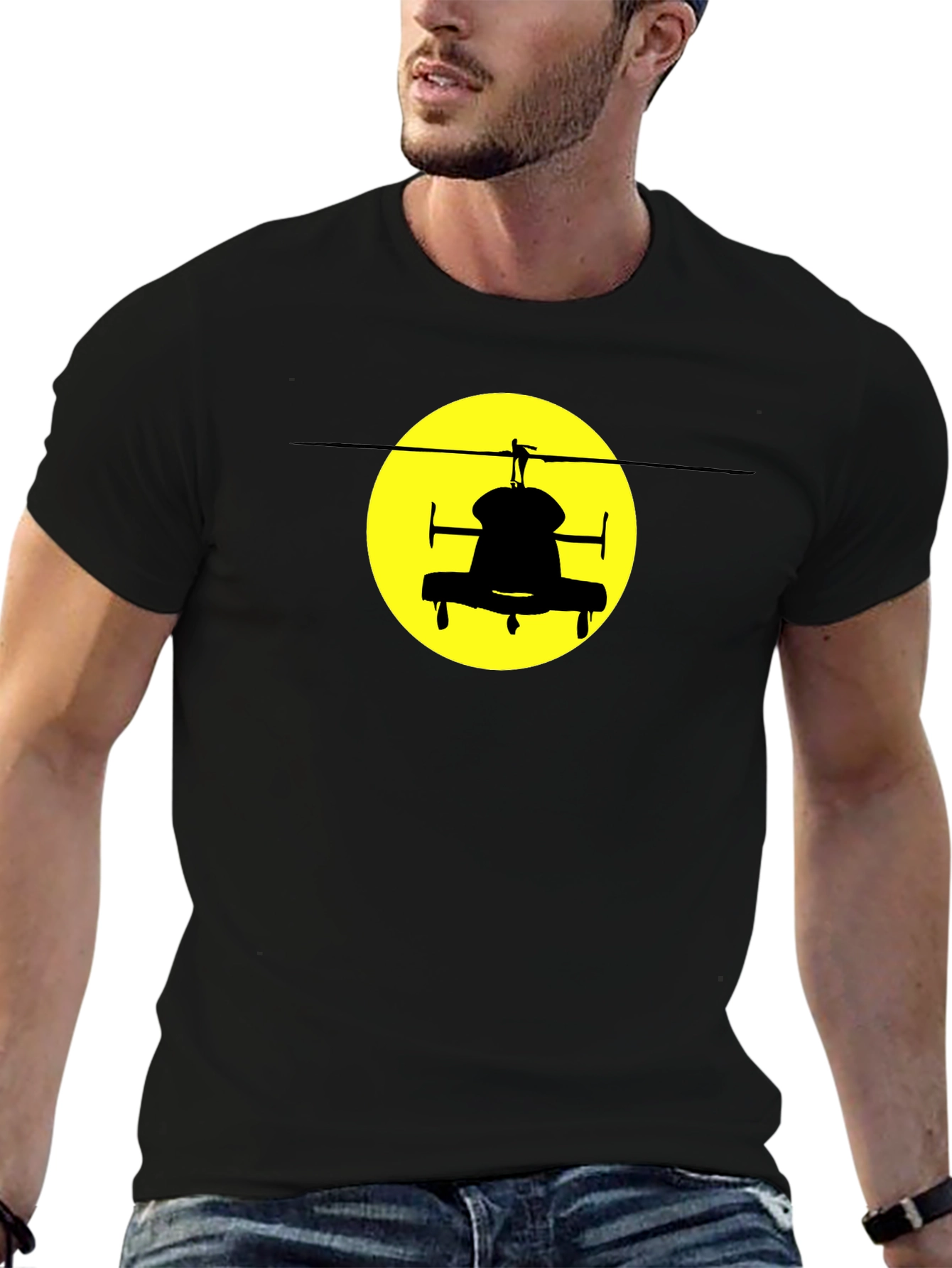 Helicopter Silhouette Graphic Tee - Black