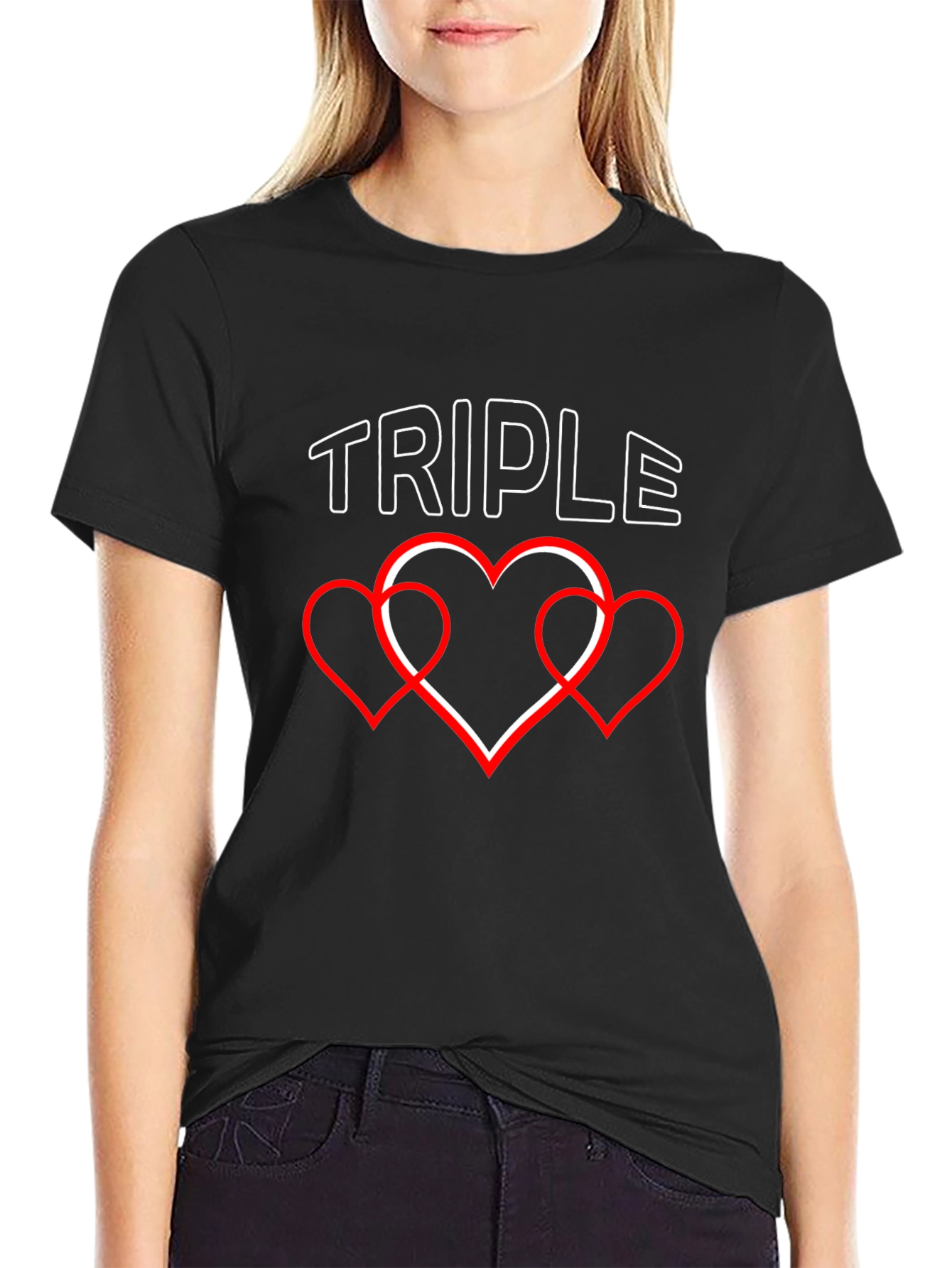 Triple Heart Graphic Tee - Black