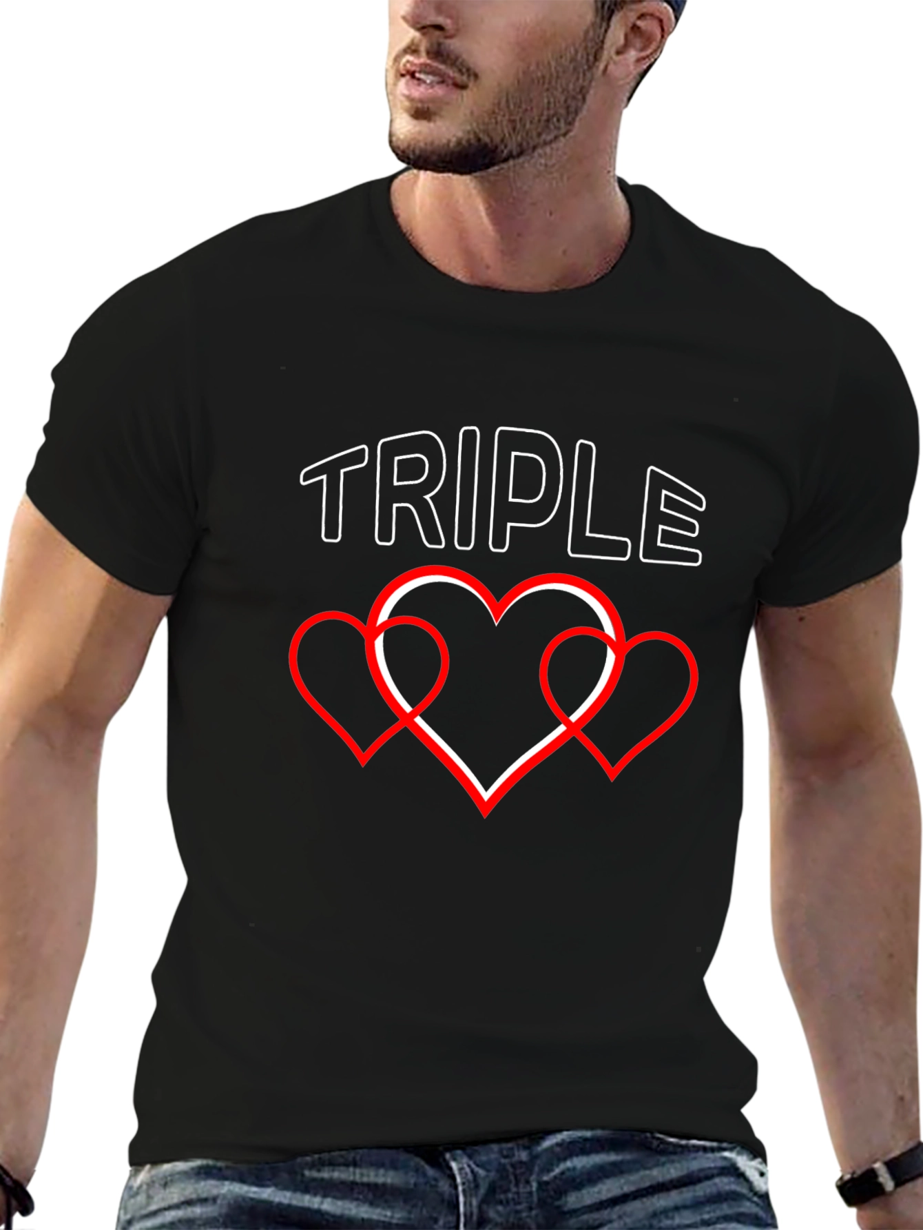 Triple Heart Graphic Tee - Black