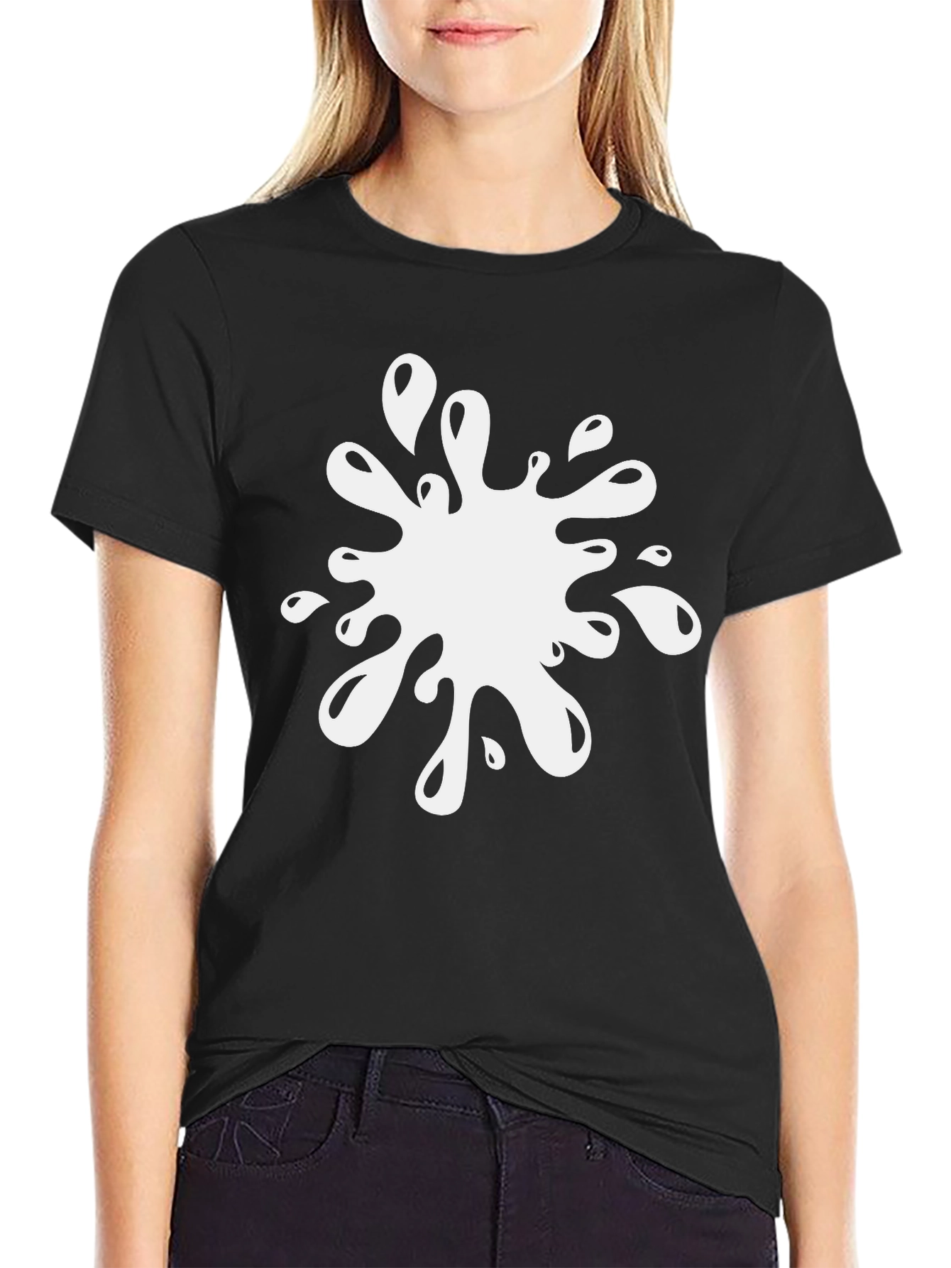 Black T-Shirt with White Splatter Graphic Print