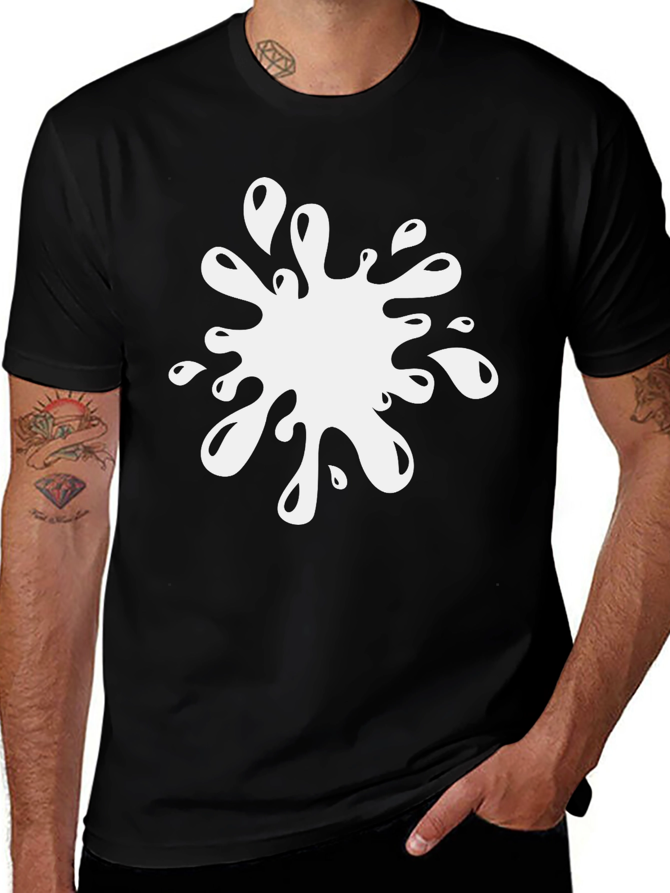 Black T-Shirt with White Splatter Graphic Print