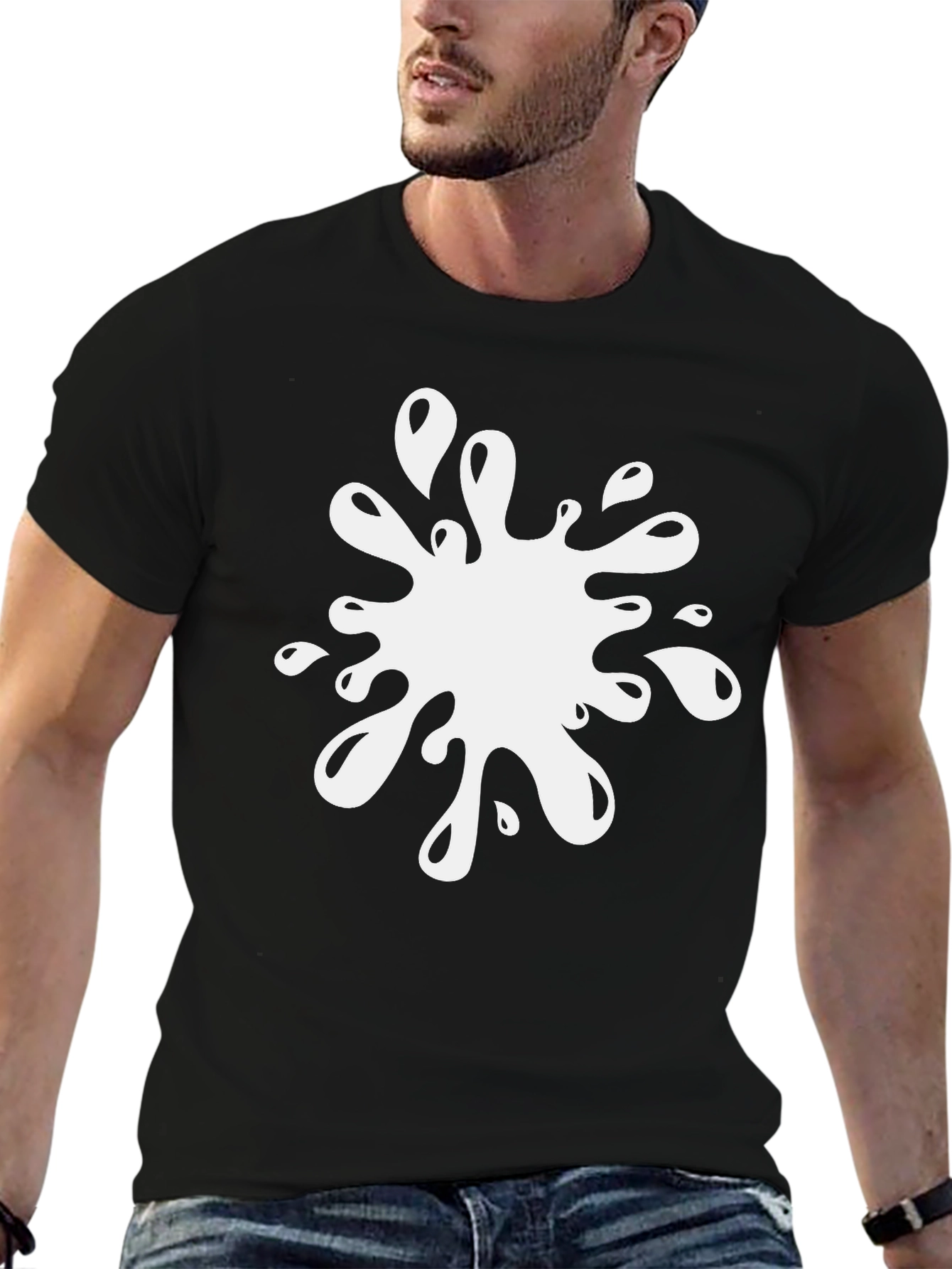 Black T-Shirt with White Splatter Graphic Print